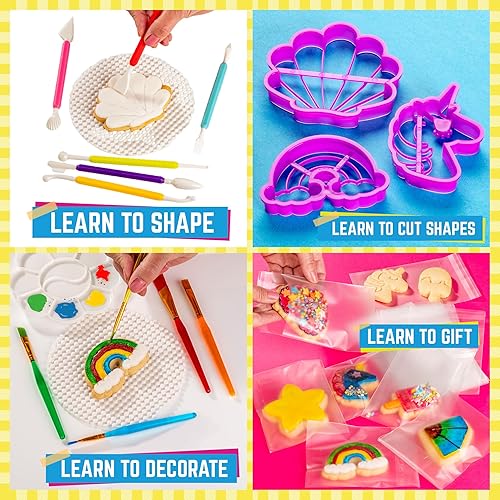 Miniatura 2 de GirlZone Kit de panadería de arte de galletas, decora con suministros de decoración de azúcar con plantillas, pinceles y cortadores, divertido kit