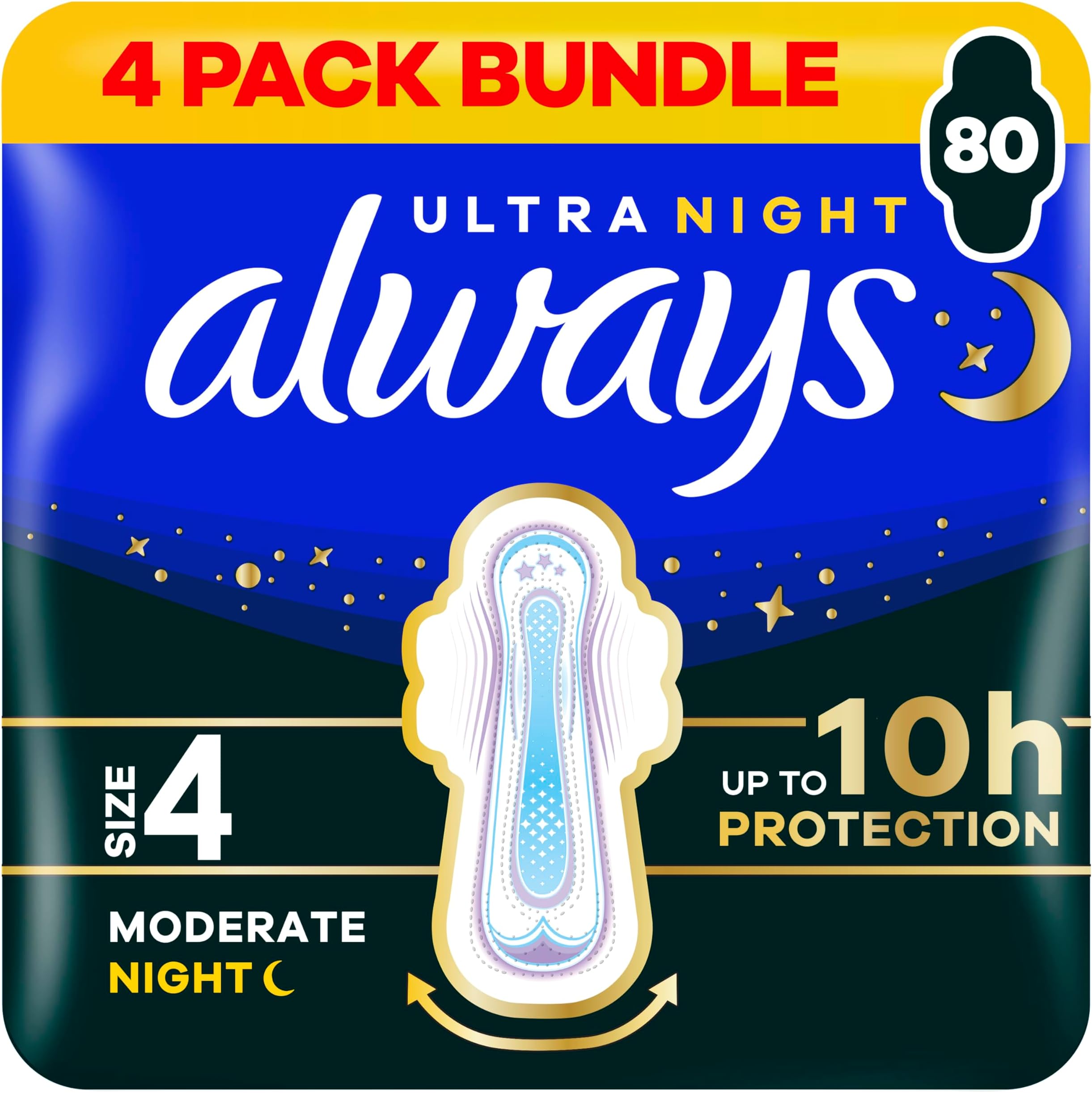 Always Ultra Sanitary Towels Secure Night (Size 4) Wings X20 Pads, Super Absorbent and Ultra Thin, for Menstrual Periods 20 x 4