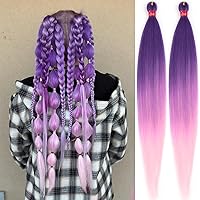Vista 27 de Extensiones de cabello para trenzar preestiradas rosa con oropel de 26 pulgadas - 3 paquetes de trenzas sintéticas profesionales de ganchillo