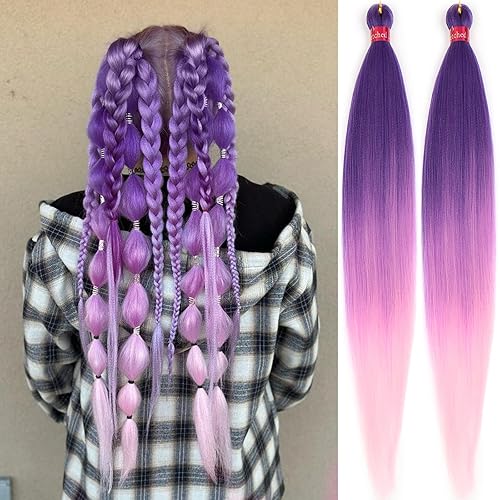 Miniatura 27 de Extensiones de cabello para trenzar preestiradas rosa con oropel de 26 pulgadas - 3 paquetes de trenzas sintéticas profesionales de ganchillo