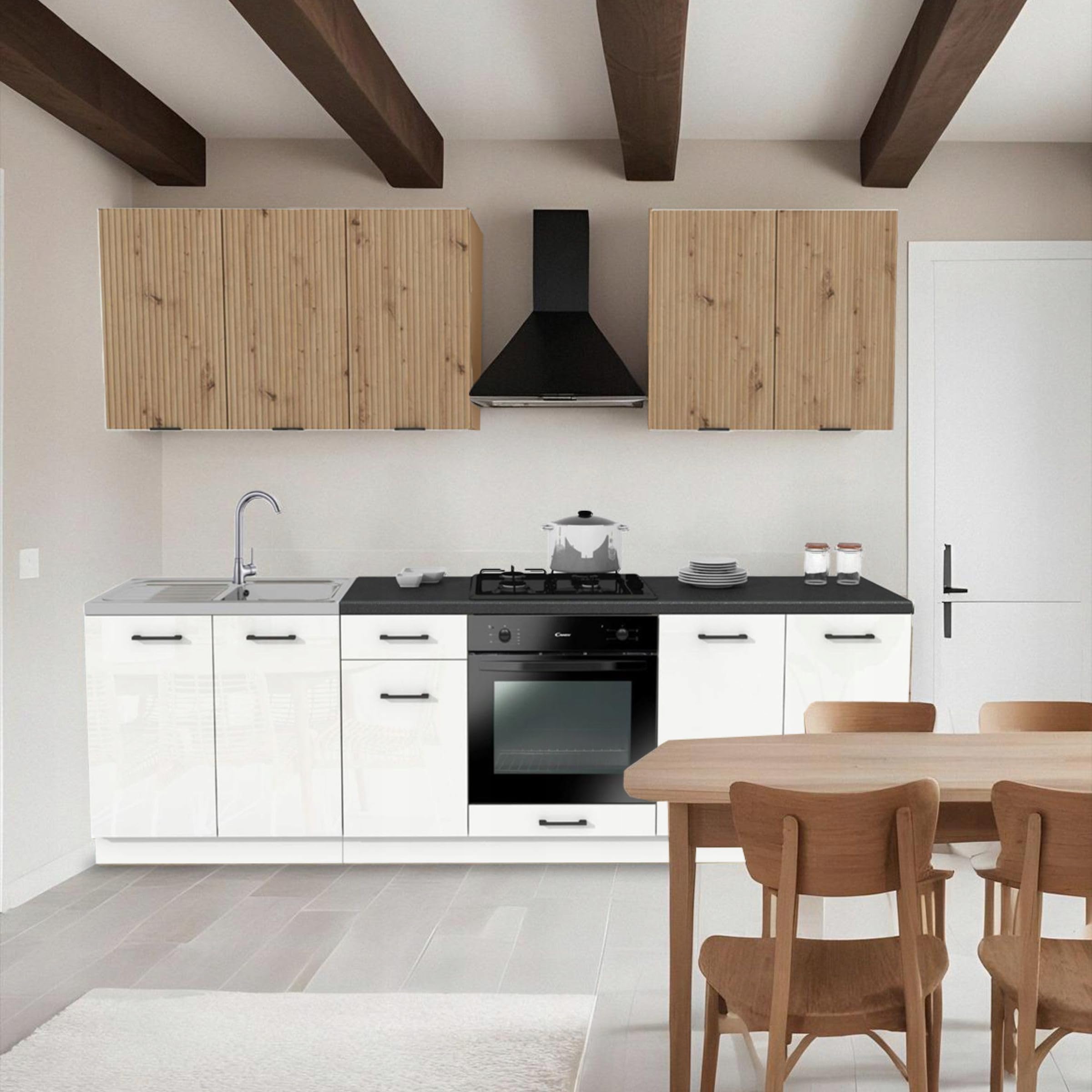 Küchenunterschrank Capri 40x48,5x82 cm - Küchenschrank mit Soft-Close - Einlegeboden & Griff - moderner Unterschrank Küche - Eiche Evoke, Front Weiß matt