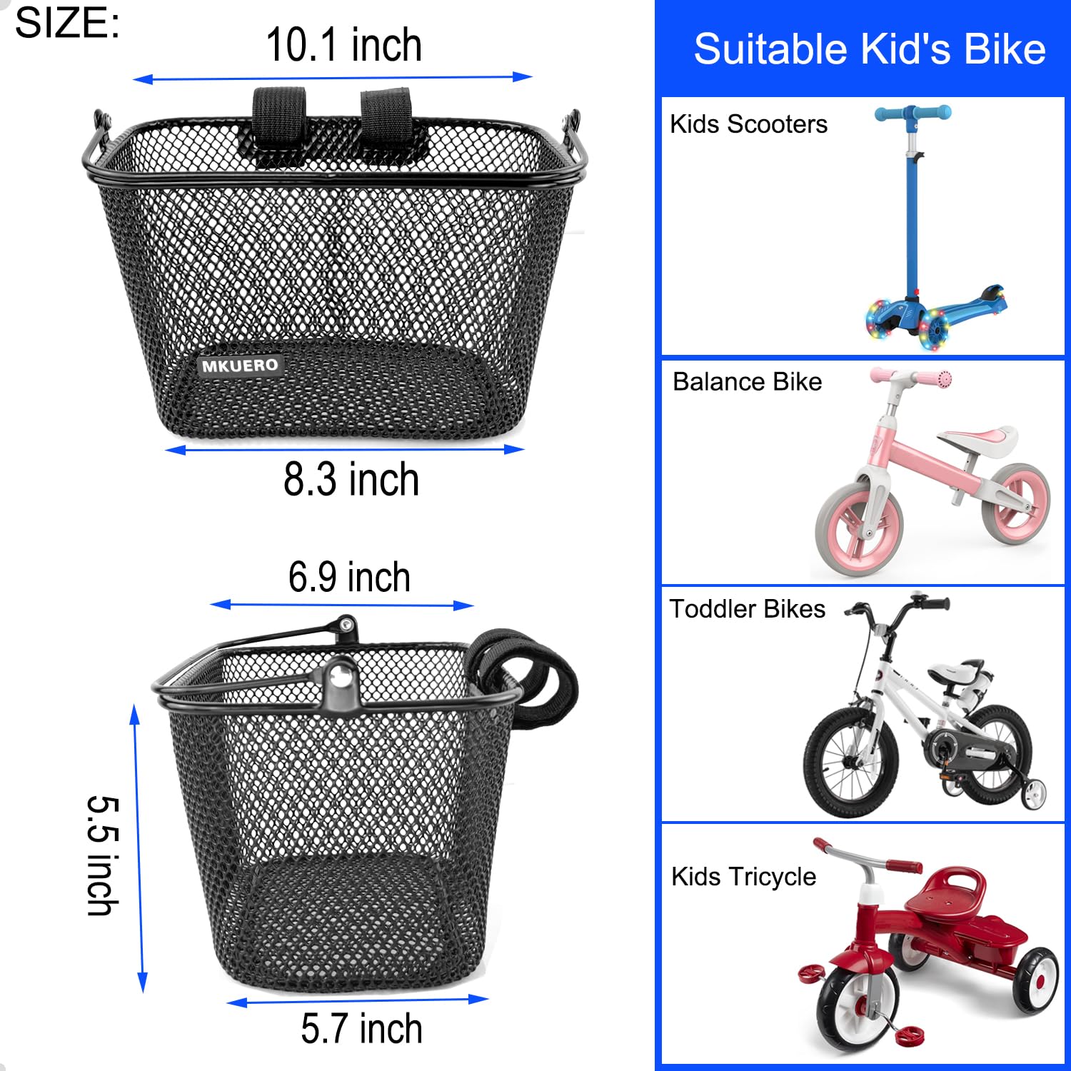 Panier de vélo pour enfants – Panier de vélo avant pour enfants, en métal, accessoire décoratif mignon pour vélos et scooters pour enfants