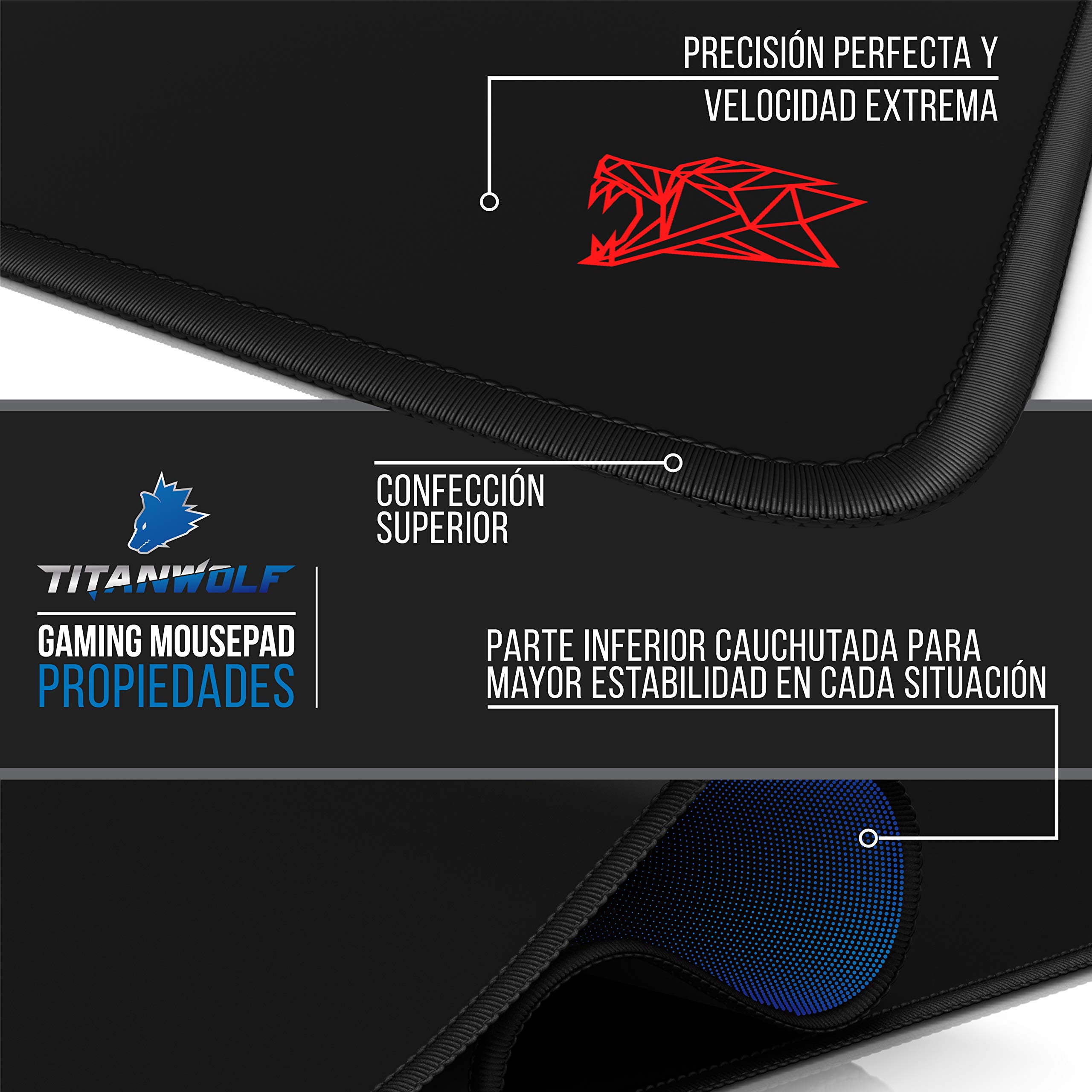 TITANWOLF - Alfombrilla de Ratón de Gran Tamaño 1200x400mm – Mouse Pad Gaming XXL - Precisión y Velocidad en Juegos - Antideslizante, Resistente al Agua - Superficie de Tejido - para Ratón y Teclado
