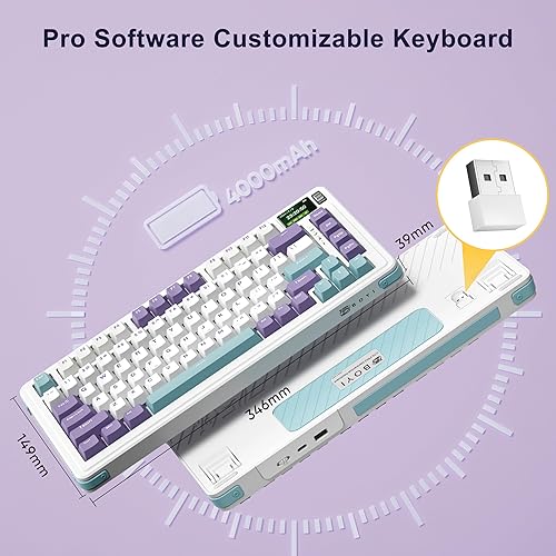 Miniatura 3 de BOYI Teclado mecánico inalámbrico C75 con pantalla, 75% montado en juntas, tres modos Bluetooth 5.02.4GHzpuerto tipo CUSB-A, 81 teclas RGB cremoso