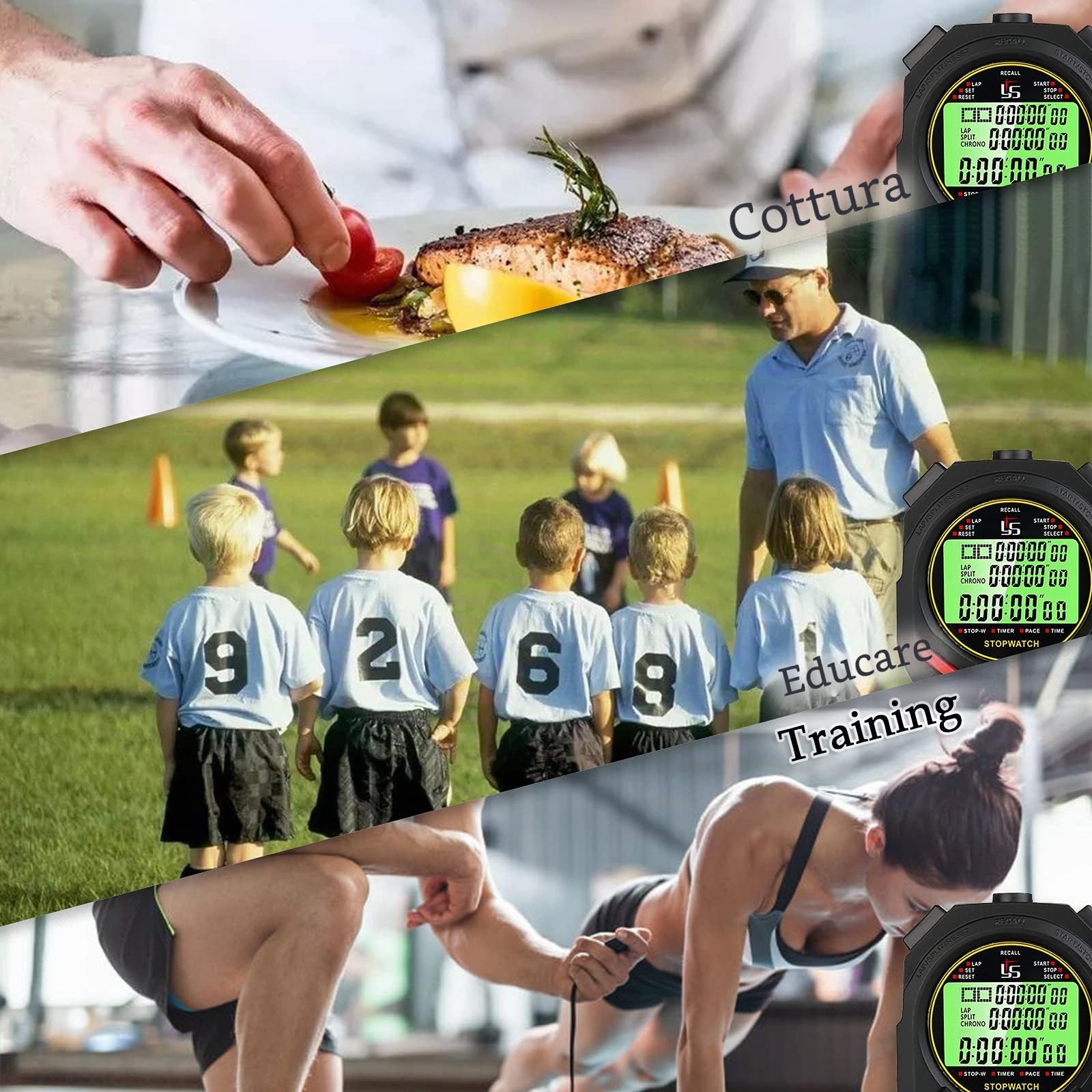 Cronometro Sportivo Professionale,Cronometro Digitale Memoria 60 con Funzione Luce e Muto per Palestra Corsa