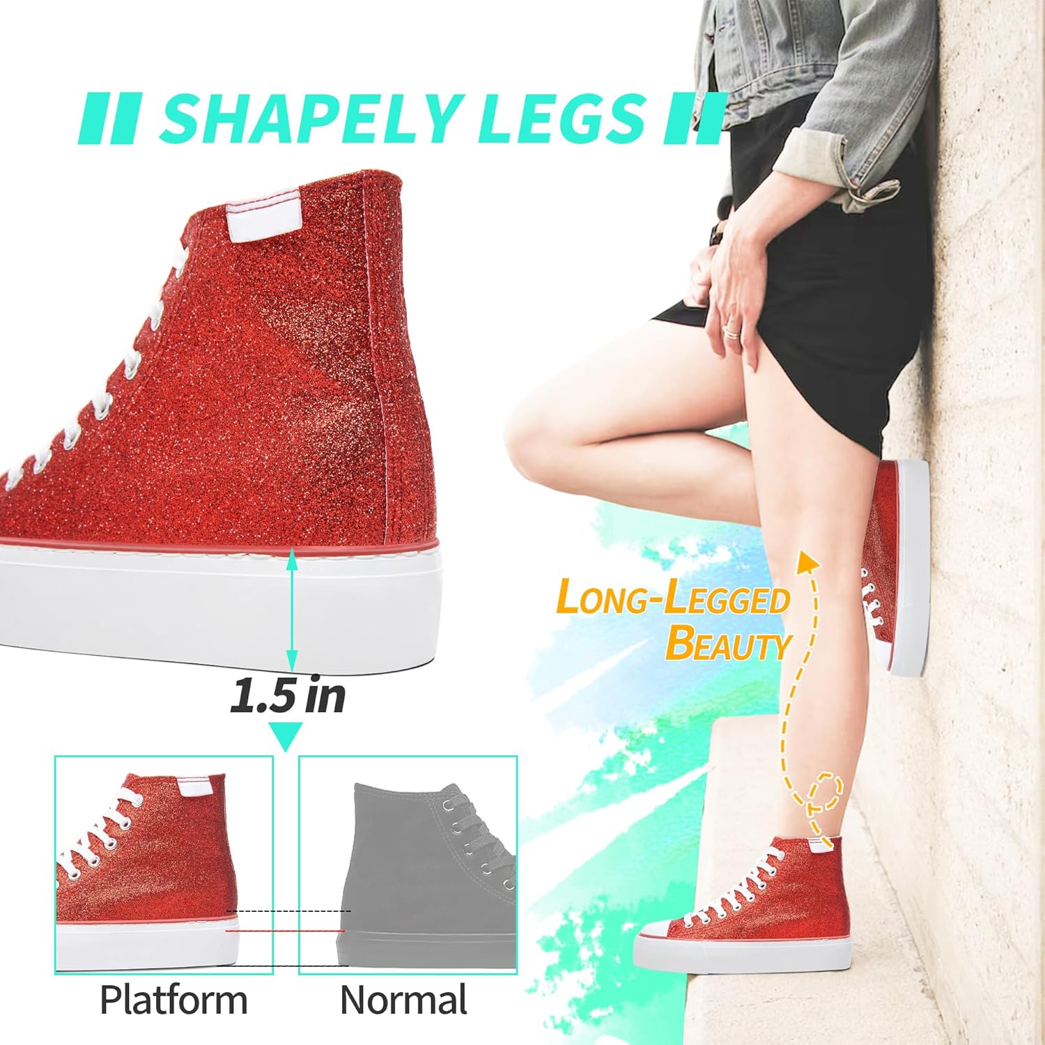 ALTOCIS Glitter Platform Fashion Sneakers,Sparkly Bling Mid Calf Sneaker for Women,Cute Comfortable Platform High Top Sneakers