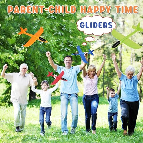Miniatura 7 de VCOSTORE Paquete de 4 aviones de espuma avión planeador de espuma de 17.5 pulgadas, juguete grande de avión planeador con 2 modos de vuelo de vuelo,
