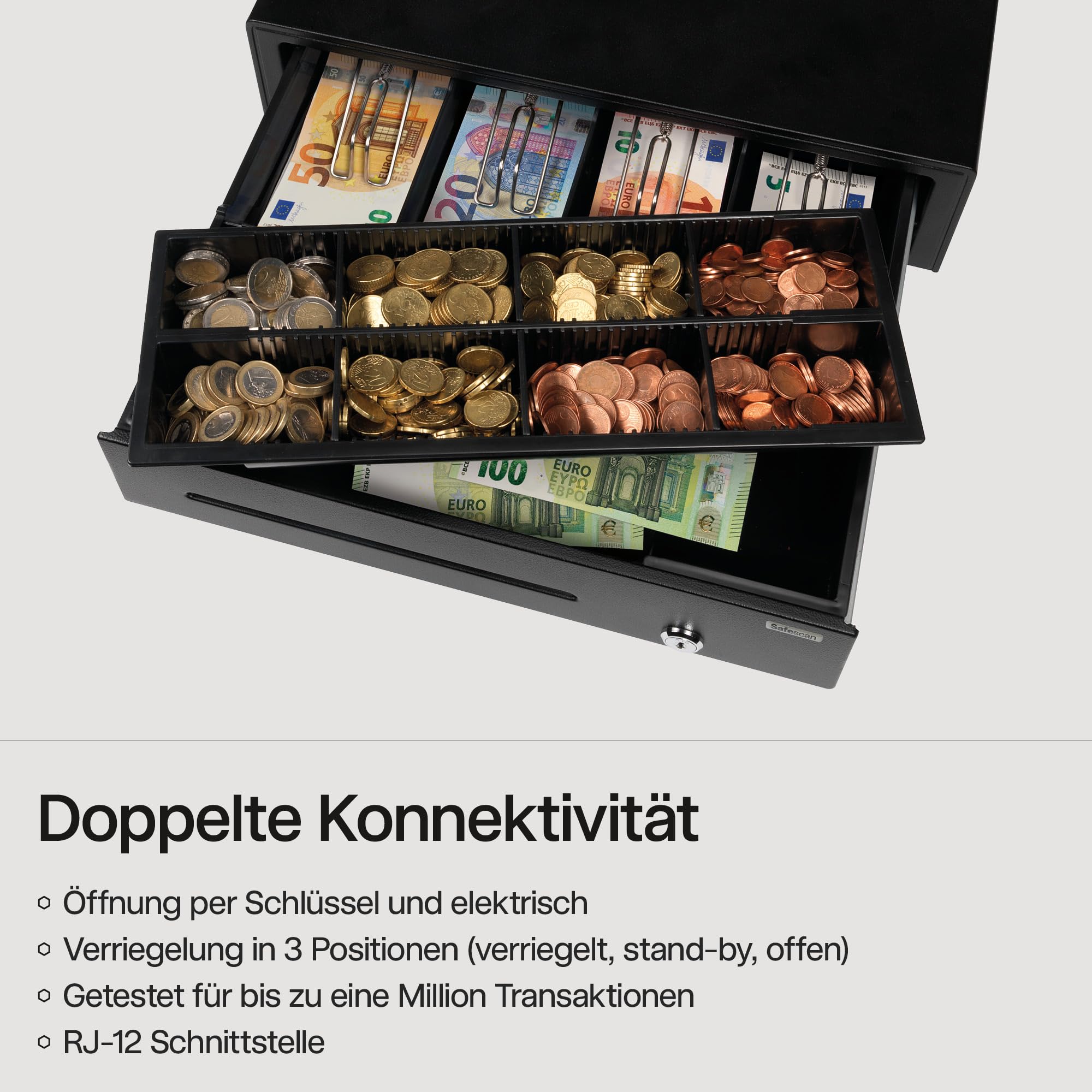 Safescan SD-4141 Standard-Duty Cash Drawer 4 Note 8 Coin Slots RJ-12 Connection 41x41.5x11.5 cm