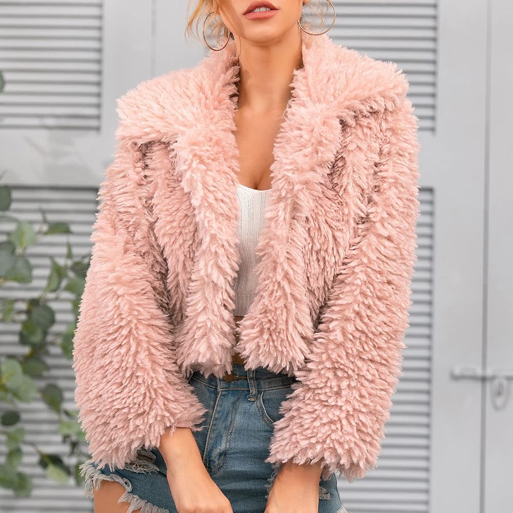 【HI FI FNK】Loft Wool Short Coat Amazon.com: Womens Short Faux Fur Coat Casual Shaggy Warm