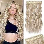 REECHO Blonde Hair Extensions, 20 One Piece Clip in Hair Extensions Thick Long Beach Wavy Natural Soft Synthetic Hairpieces for Women, Ash Blonde with Highlights