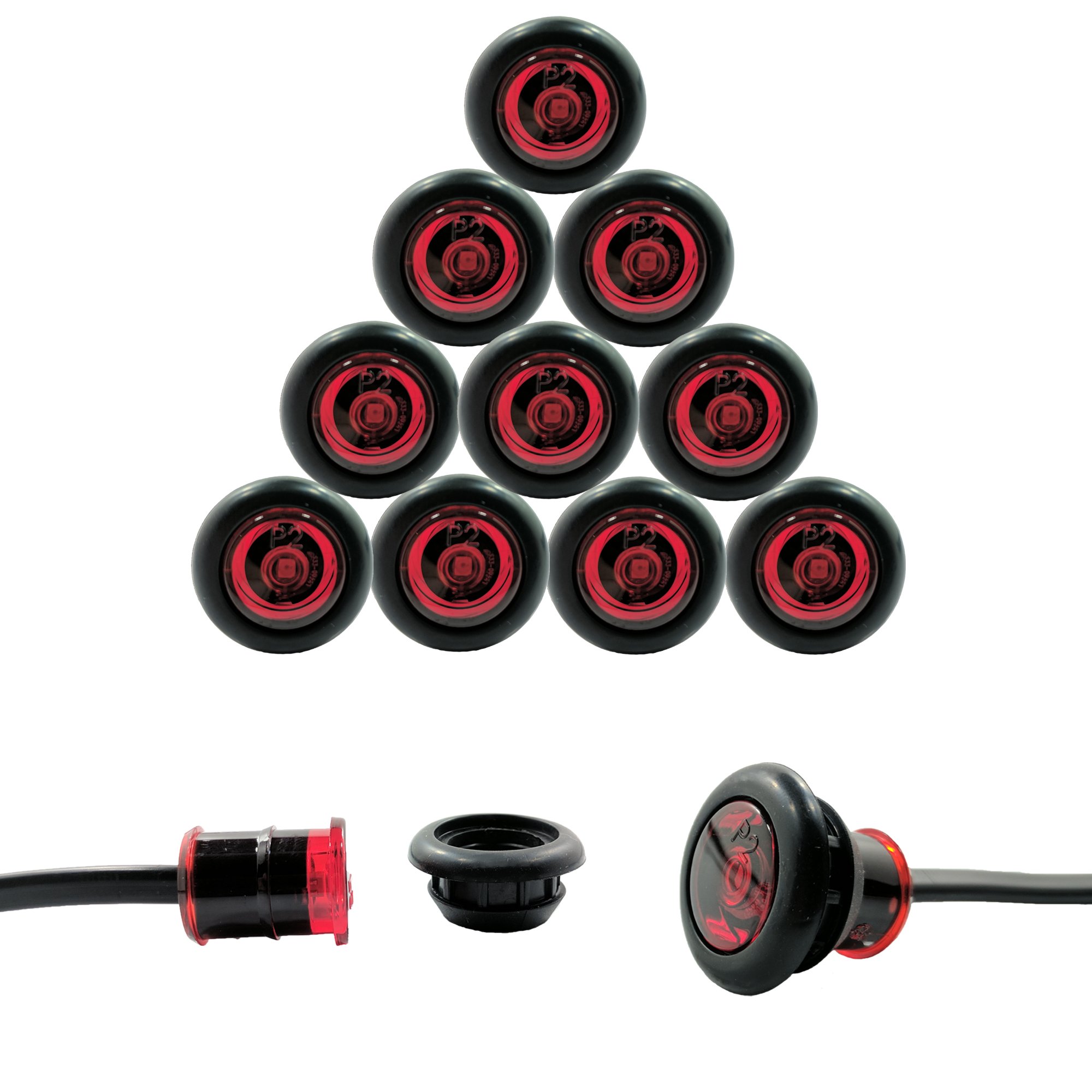 10 Pack - Red TecNiq USA Made 3/4" LED Clearance Marker Bullet Grommet Lights (P2 Rated)