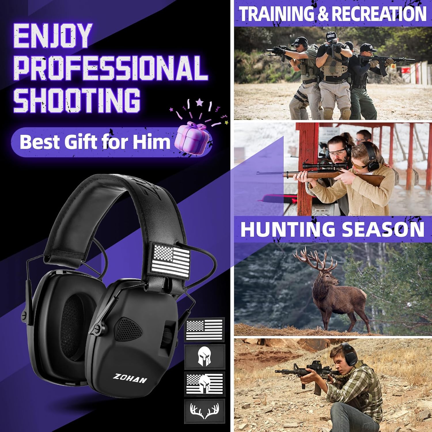 ZOHAN Electronic Shooting Earmuffs, Hearing Protection Shooters, NRR 23dB Noise Reduction Gun Range Ear Protection Headphones - Image 6