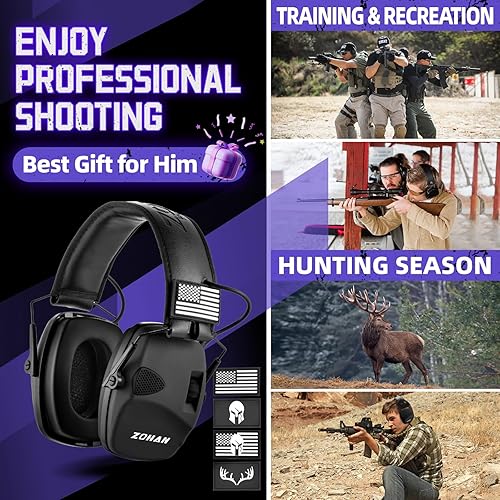 Miniatura 6 de ZOHAN Electronic Shooting Earmuffs, Hearing Protection Shooters, NRR 23dB Noise Reduction Gun Range Ear Protection Headphones Con parches-negro y