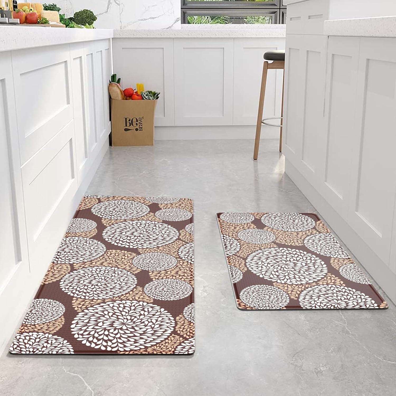 Artnice Kitchen Floor Mats 2 Piece,Floral Anti Fatigue Kitchen Rugs,Cushioned PVC Kichen Rugs