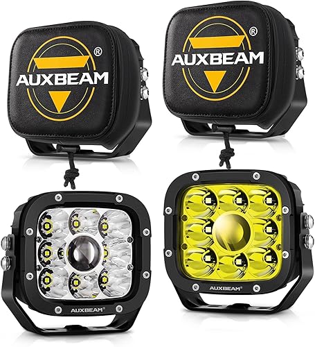 Auxbeam Luces LED para todo terreno de 5 pulgadas con cubiertas de luz de cubo de cuero, cubiertas protectoras de niebla ámbar para todo terreno,