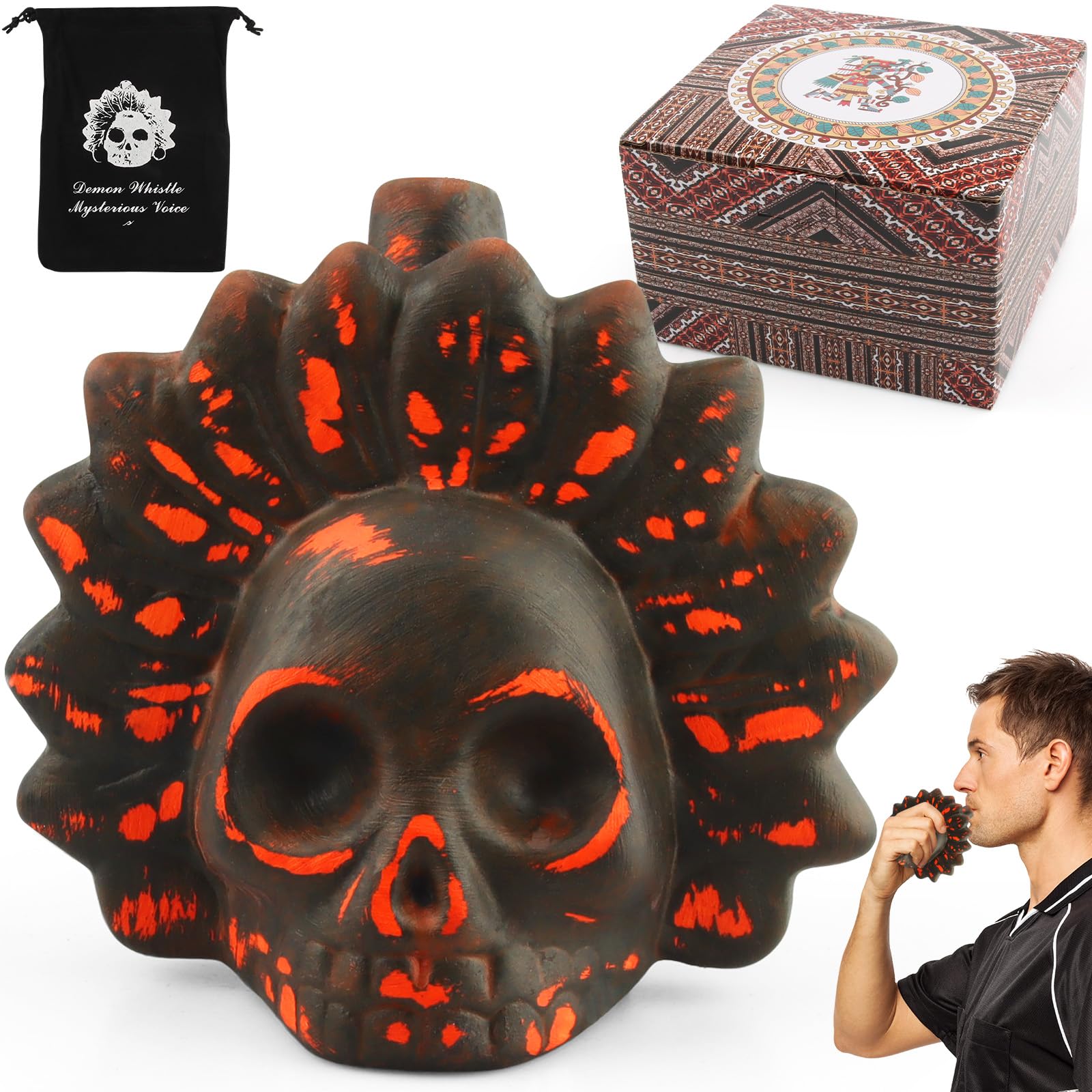 Aztec Death Whistle, Aztec Death Whistle Makes Sounds Similar to Real Loud Human Screams, Aztec Death Whistle from Loud Scream to Over 125 Decibels, Gifts for Collectors (B)