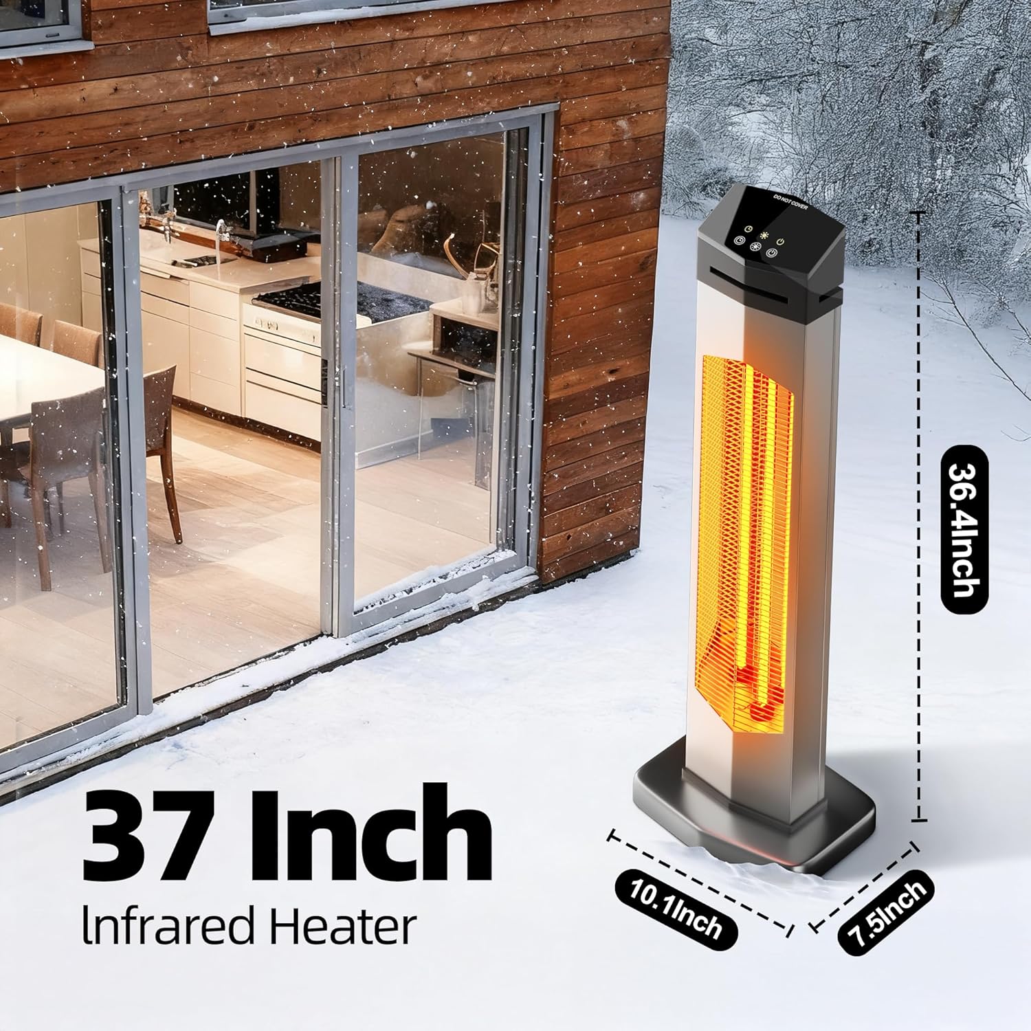 AKIRES 37IN Outdoor Electric Patio Heater,Portable Infrared Heaters With Remote,IP54 Waterproof Tower Space Heater,12H Timer,Large Room Heater for Garage Backyard Porch Balcony Shop Patio,Silver