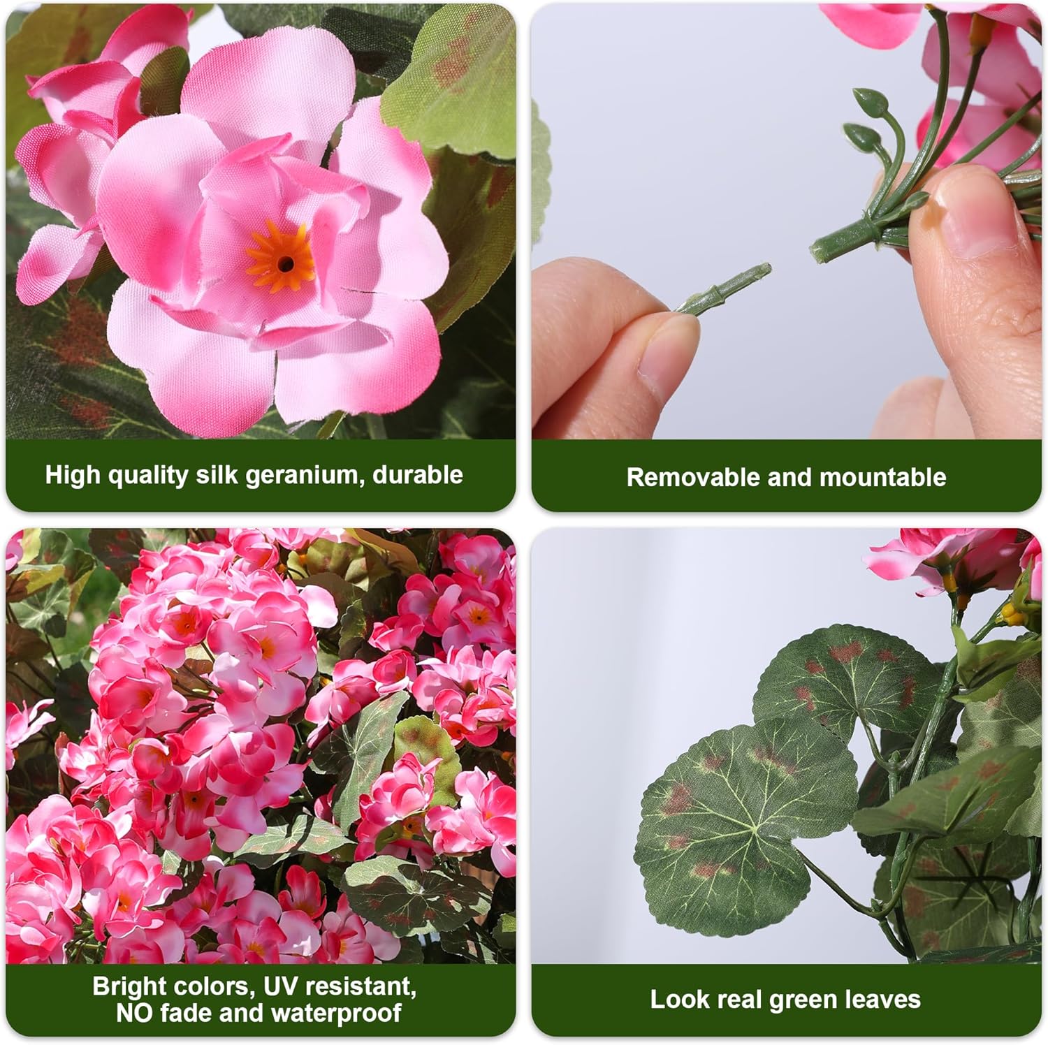 Artificial Geranium Fake Flowers for Outdoors Decoration, 6 Bundles Silk Geraniums Pink Flower UV Resistant Look Real Faux Plants for Front Door Garden Porch Planter Patio Balcony Yard Indoor Home - Image 6
