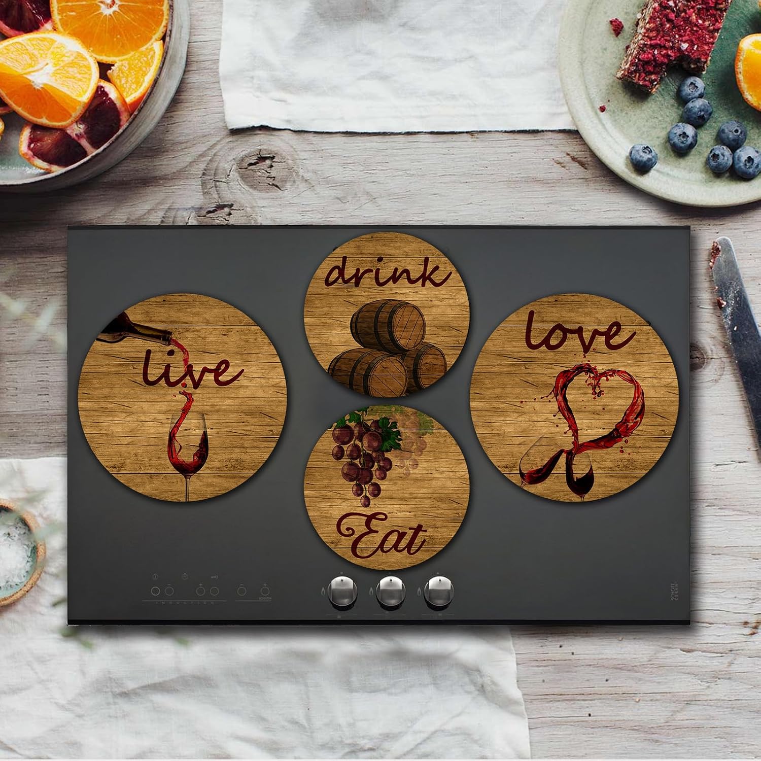 Tucocoo Stove Burner Covers, Retro Red Wine Gas Stove Burner Covers Set of 4, 8 Inches and 10 Inches Stove Top Covers for Electric Stove Metal Stove Cover Gas Stove Top Covers Home Kitchen Decor