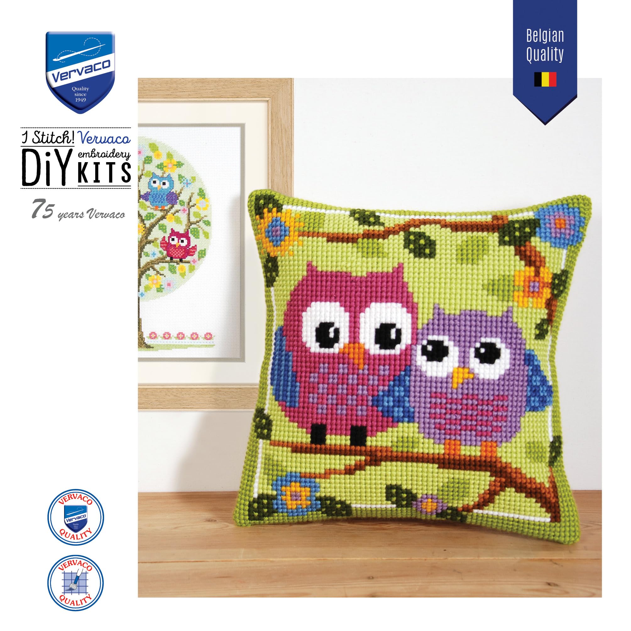 VERVACO Kit Cuscino Punto Croce Gufi su Un Ramo Set Ricamo Principianti Cuscini Gobelin Decorativi ca. 40 x 40 cm Accessori per Lavoretti Creativi DIY Casa Decor Hobby Adulti Cross Stitch