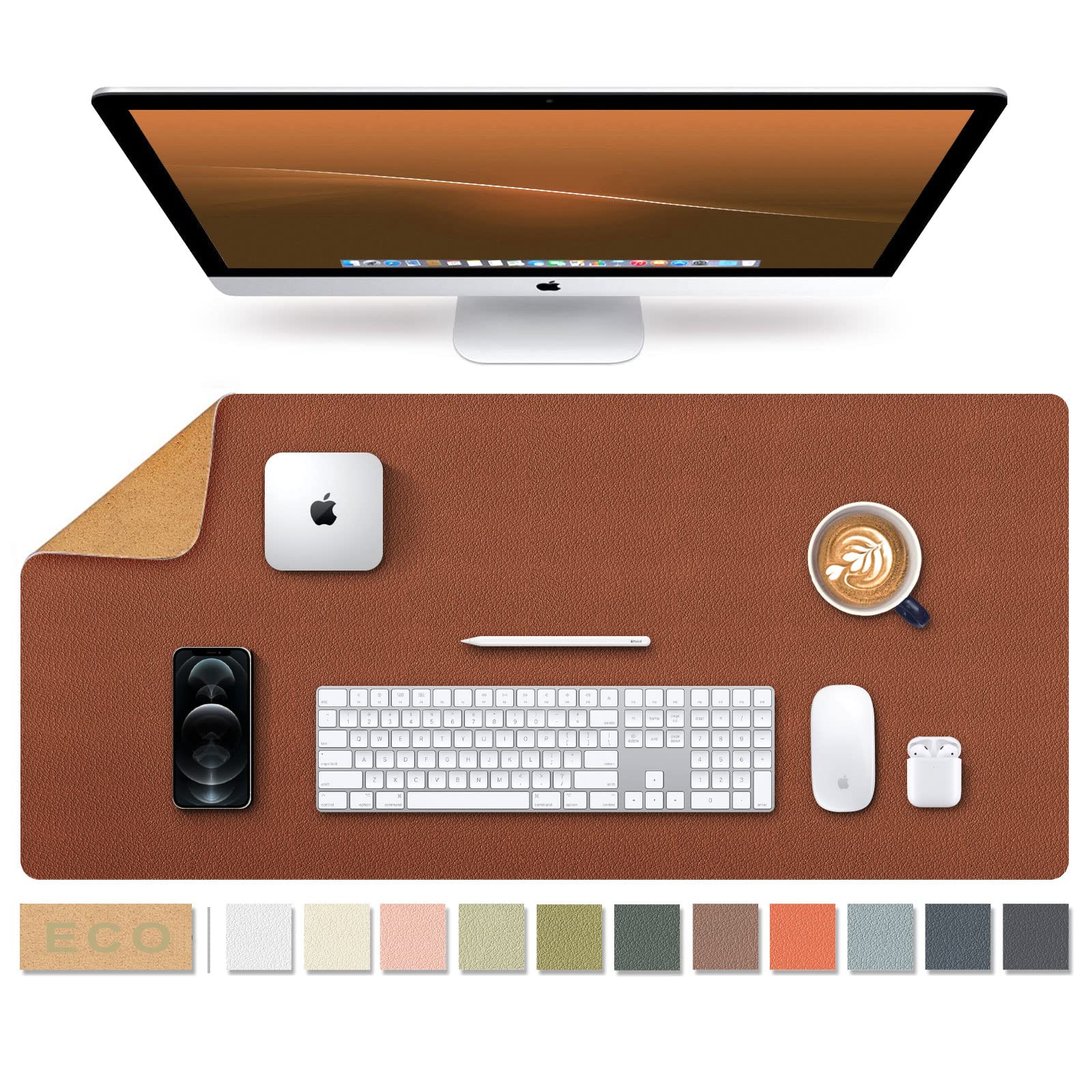 Large Natural Cork & Leather Desk Pad,eco Desk mat,Double-Sided Desk Protector ,Waterproof Keyboard pad ,Desk Mouse Pad for Office/Home/Gaming/Decor (Brown,36"x 17" )