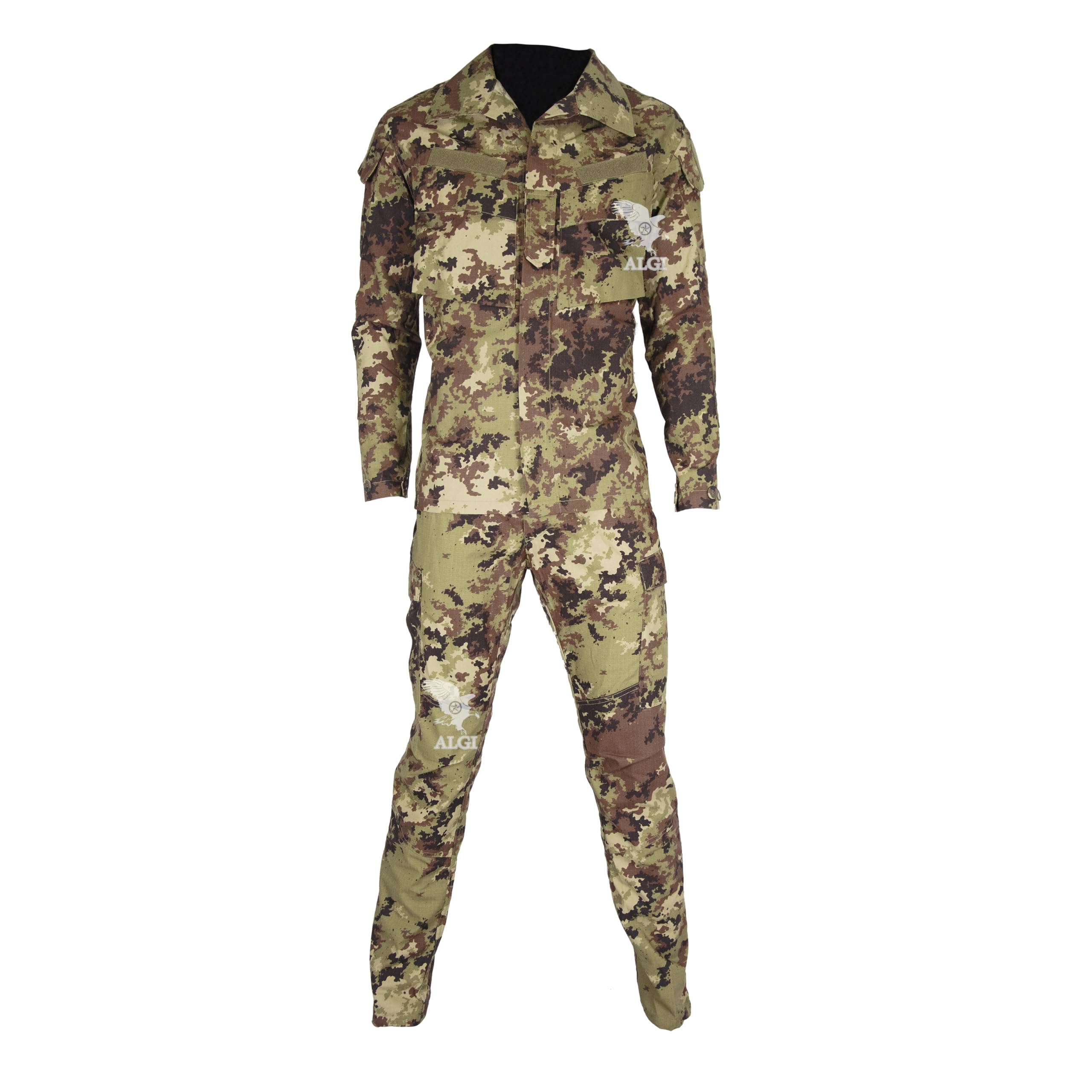 ALGI Completo Tuta Militare da Combattimento Ripstop di Polyfilo Vegetato Mimetico