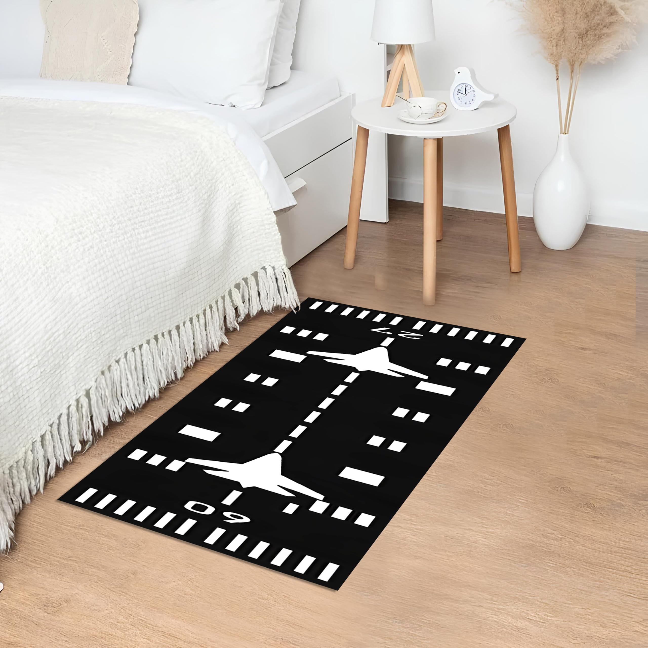 RM1206.0 Runway Area Rug, 60x100Cm//23x39 inch, Aircraft & Plane Pattern, Aviation & Airport Design, Racing Track & Road Pattern