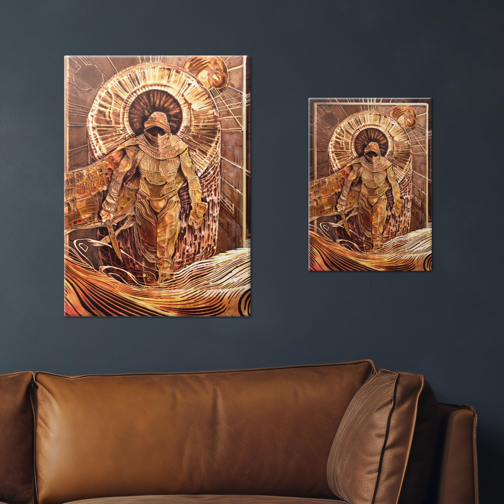 Displate Metallposter Dune Paul Atreides: Golden Dune Messiah Wanddeko Poster für Schlafzimmer Magnetische Befestigung 32 x 45 cm