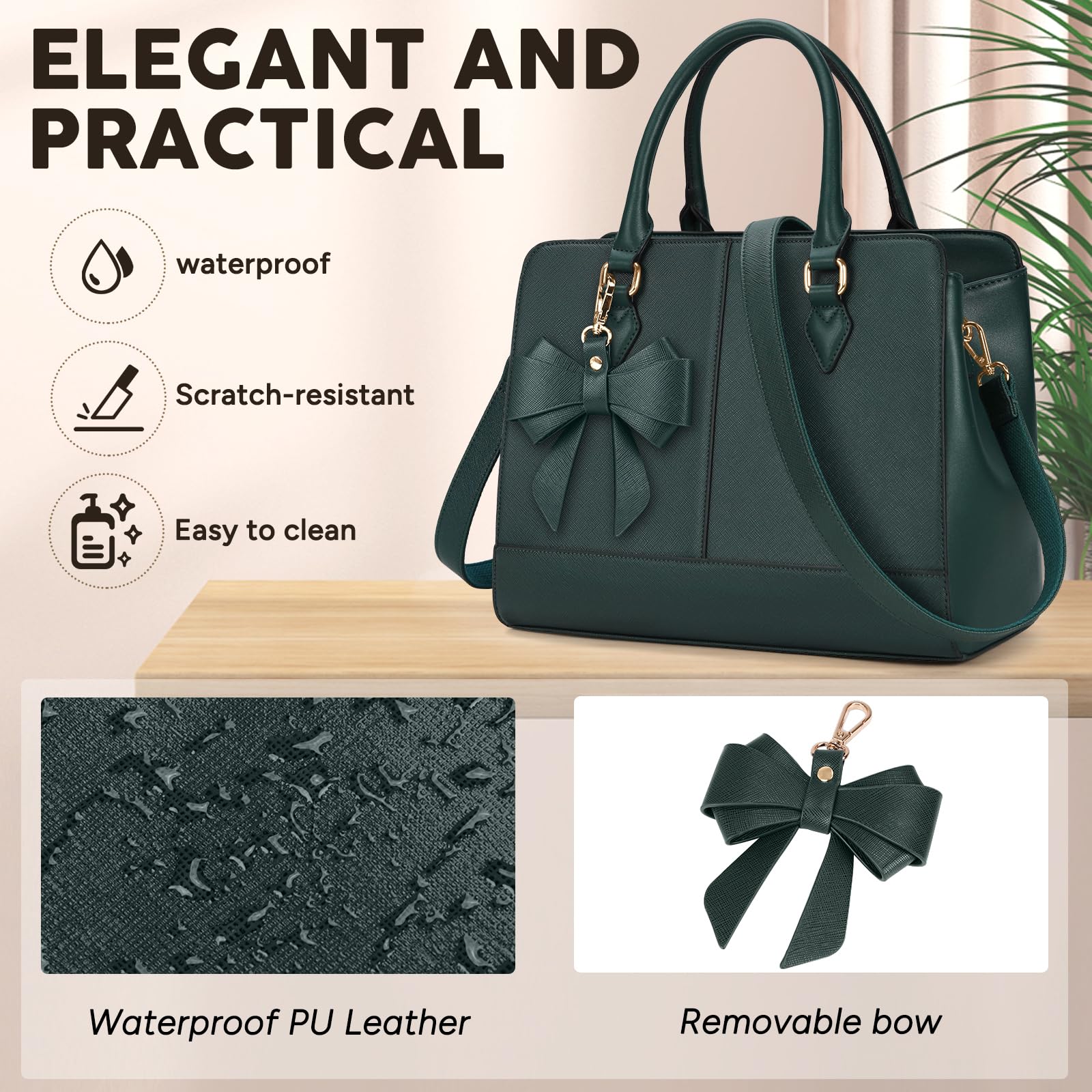 RAINSMORE Sac a Main Femme Cuir PU Cabas Femme Grand Sacs à Main Portés Épaule Tendance Sac à main Pour les Cours Lycee Fourre Tout Bandoulière Travail 13 Pouces Vert Foncé