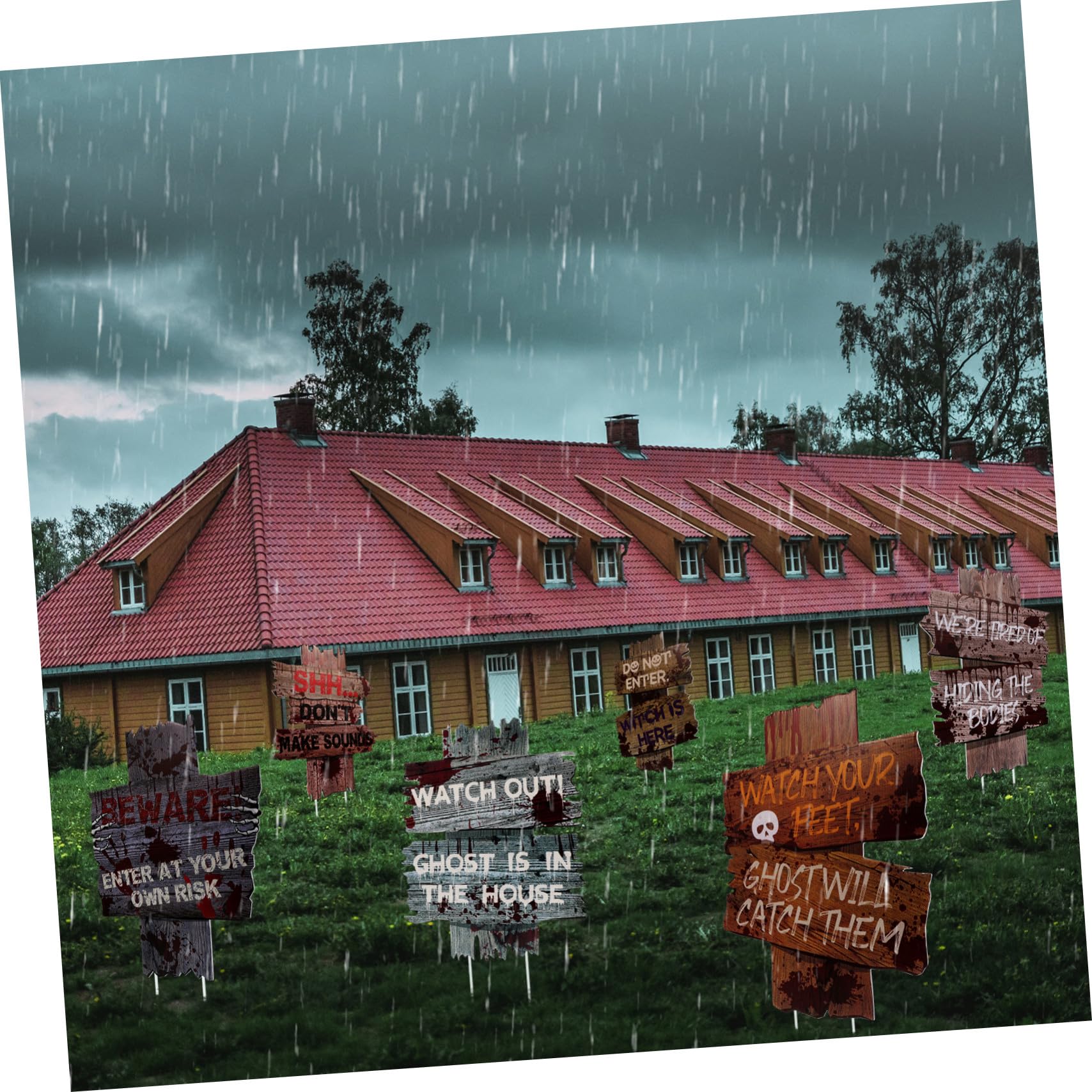 VANZACK 6 Znaków Stoczni Na Rekwizyty Na Halloween Dekoracje Halloween Znaki Ostrzegawcze Dekoracje Trawników Z 12 Słupków