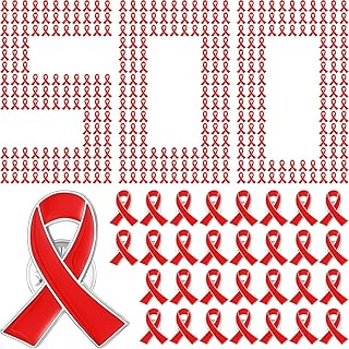 Red Ribbon Awareness Lapel Pin with Individual Package Brooch Hope Pins Cancer Heart Disease Tuberculosis HIV AIDS Awareness Ribbon Pin for Red Ribbon Week Fundraising Charity Party Favors
