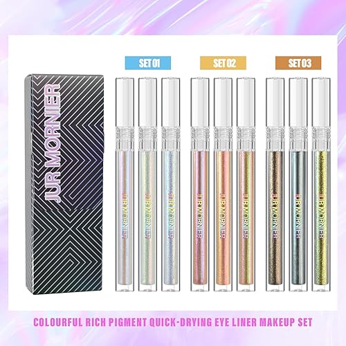 Miniatura 6 de JUR MORNIER Juego de sombra de ojos líquida multicromo, maquillaje de delineador de ojos multidimensional, sombra de ojos metálica impermeable de