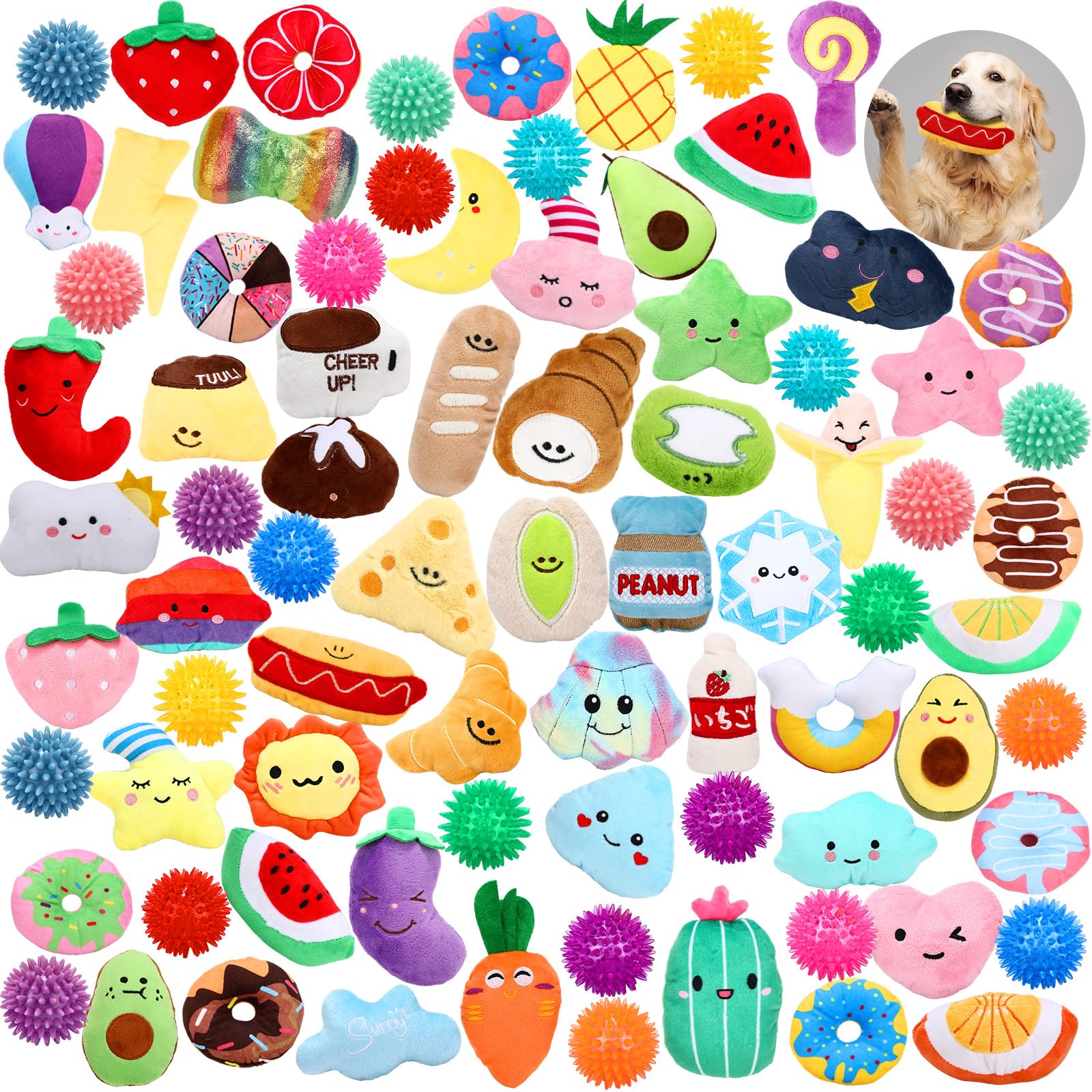 Hungdao Lot de 80 jouets couineurs en vrac pour chiens de petite et moyenne taille - Jouets en peluche avec couineurs pour chiots et chiots (style tendance)