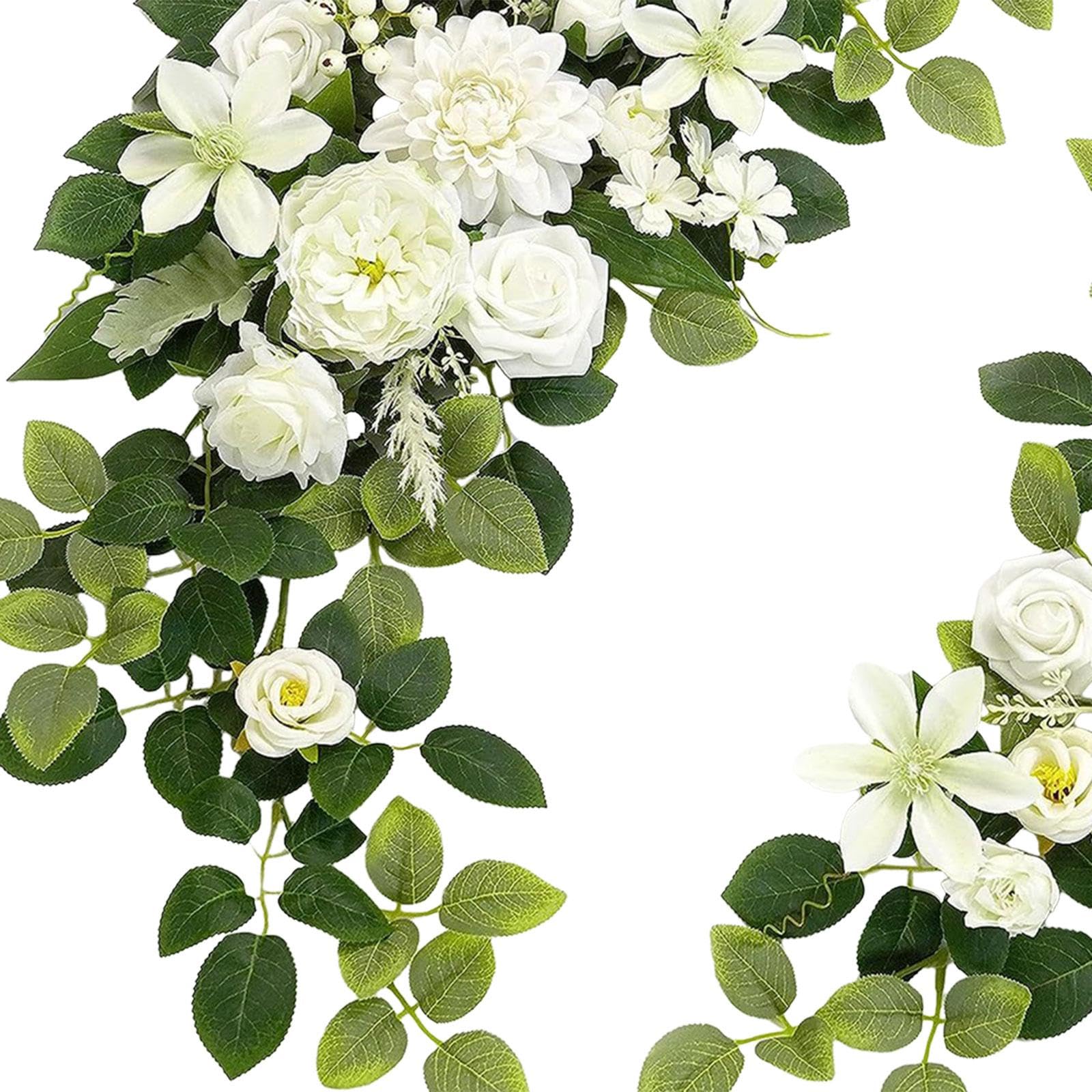2 x Hochzeitsbogen, Blumenbogen, Blumenarrangement, künstliche Blumengirlande für Party, Weiß