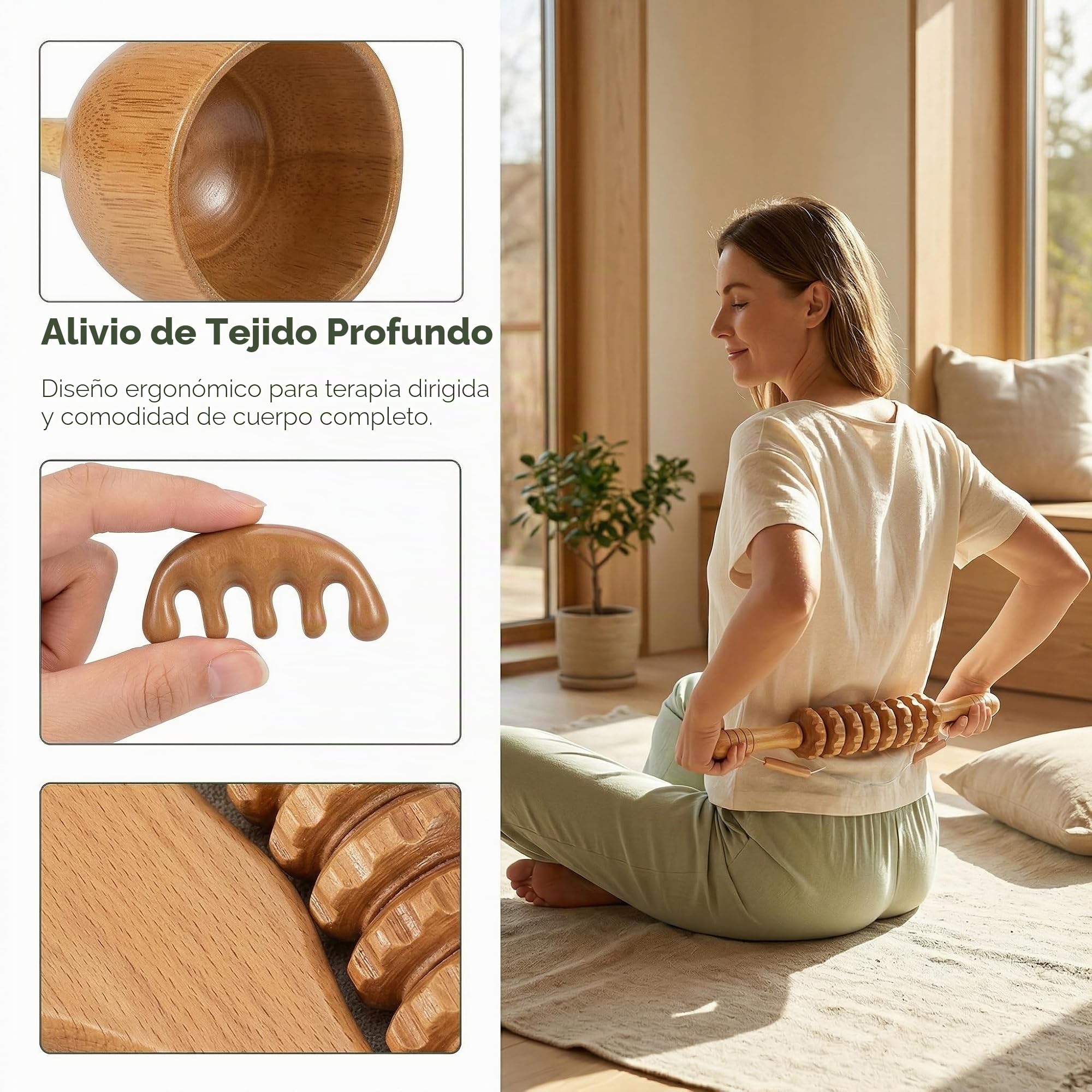 6 en 1 Kit Maderoterapia Corporal,Masajeador Piernas Anticelulitis | Rodillo Drenaje Linfático,Herramientas Masaje Madera para Espalda,Gua Sha,Moldeador Cuerpo