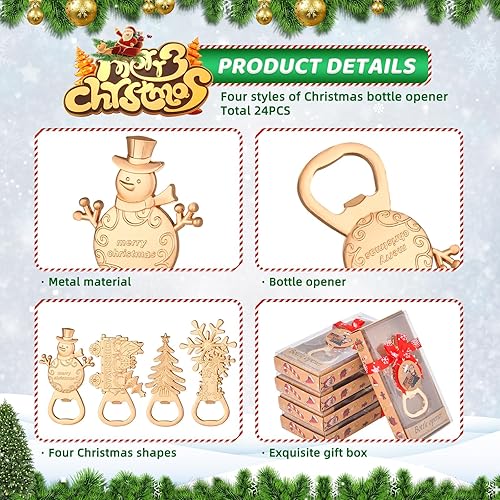 Miniatura 3 de wxfdac 24Pcs 4 in 1 Christmas Beer Bottle Opener Set, Xmas Tree Snowman Snowflask Train Bottle Openers with Gift Box, for Winter Theme Party