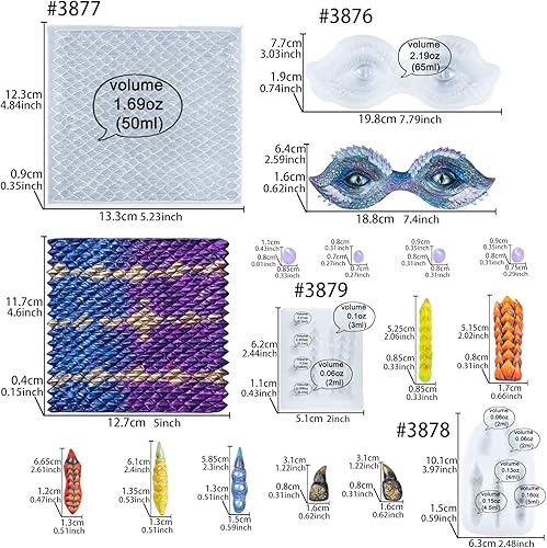 Miniatura 2 de Juego de moldes de silicona de resina epoxi de dragón, escamas, ojos y garras, aletas dorsales para decoración de pasteles de fondant, chocolate,