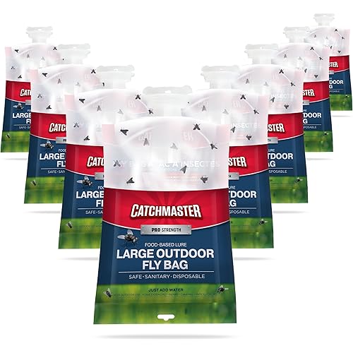 Catchmaster Pro Series Disposable Fly Bag 8-Pack, Hanging Fly Trap Outdoor Home, Bug Catcher and Flying Insect Trap with Premium Bait, Pet Safe Pest Control, XL Bag for Backyard, Pool, Patio & Camping