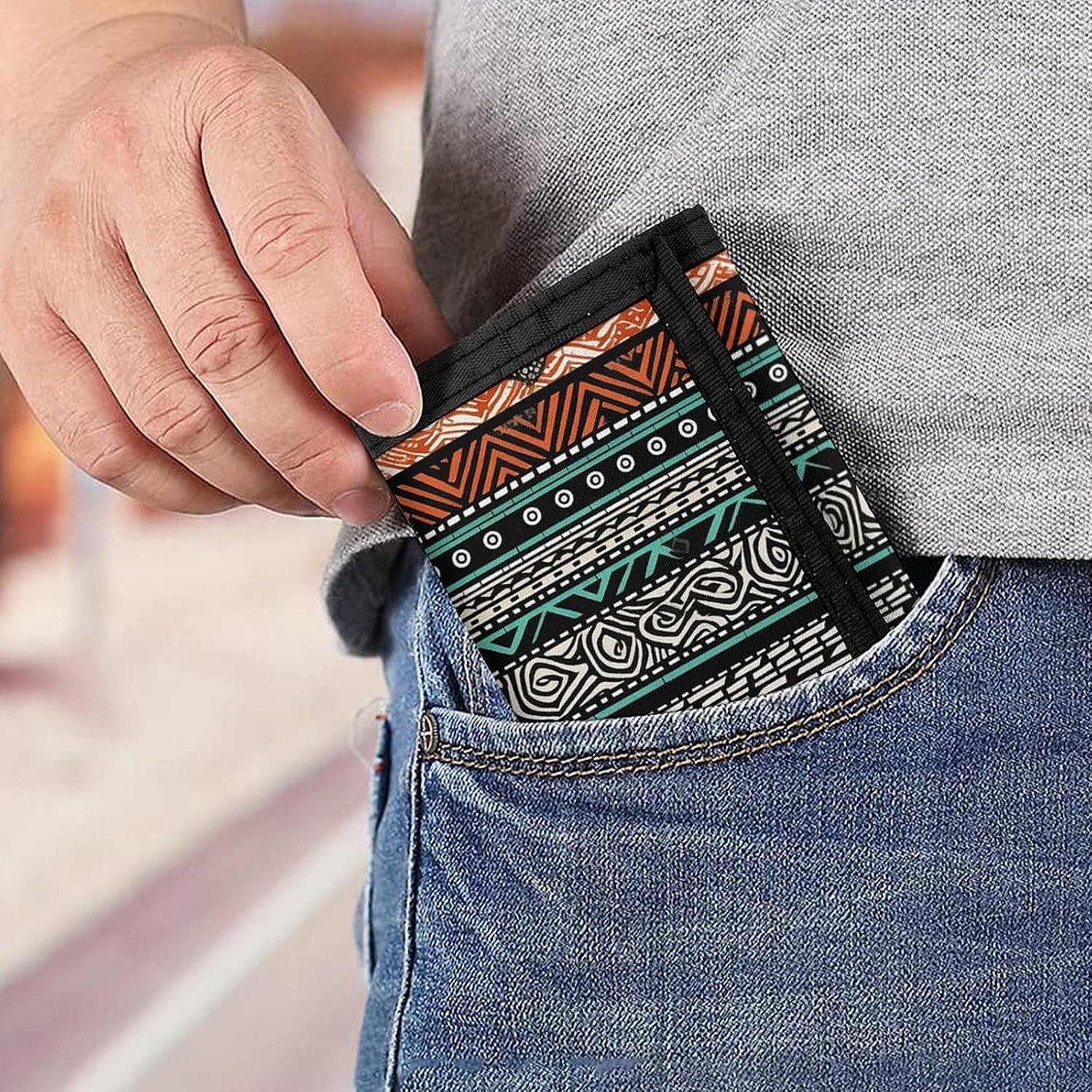 Ethnic Turtle Striped Trifold Wallets Slim Wallet Novelty Pocket Purse Multiple Card Slots Outdoor Travel Wallet Stylish Durable Wallets For Men Women