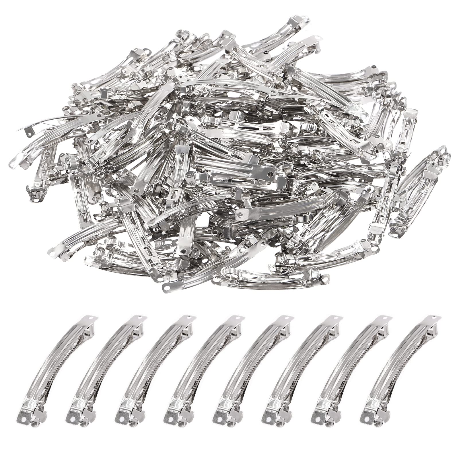 Cimeton 100Pcs Iron Blank French Barrette Hair Clip, 60mm Silver French Barrette for DIY Hair Accessories Making Craft Beading Project (60mm/2.36Inch)
