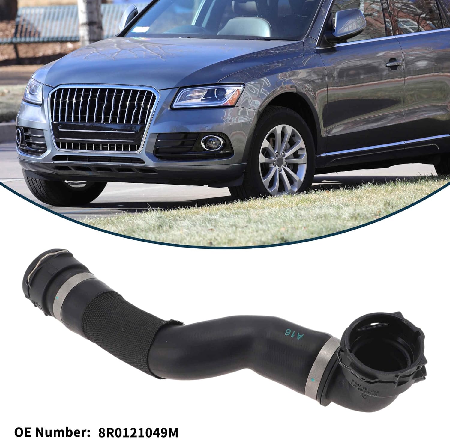 Radiator Hose Heater Hose Radiator Outlet Hose Pipe No.8R0121049M for Audi Q5 3.0T 2009-2017 Rubber Downpipe Black 1 Pc