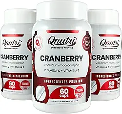 Kit 3x Cranberry 700mg 60 Cápsulas Qnutri Suplemento Natural Sem Glúten Produto em Cápsulas