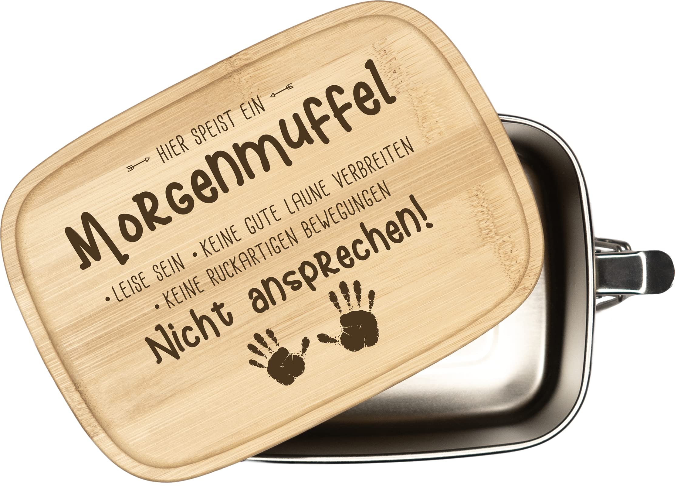 Tassenbrennerei Brotdose mit Spruch - Hier speist ein Morgenmuffel - 1000ml Edelstahl Box mit Bambusdeckel graviert