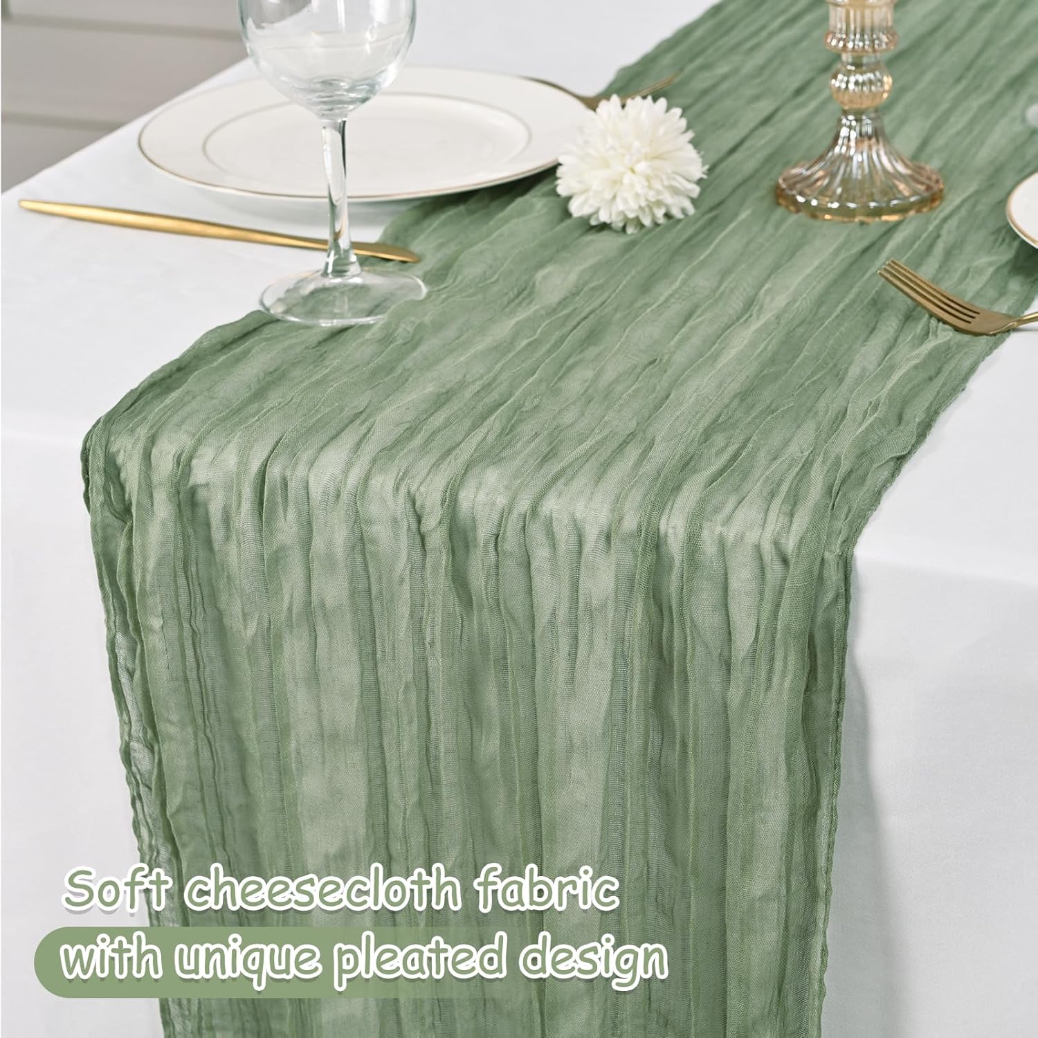 12 Pack Sage Green Cheesecloth Table Runner 20 x 120 inch Gauze 10FT Semi Sheer Boho Fabric Cheese Cloth Table Runner for Wedding Party Birthday Baby Bridal Shower