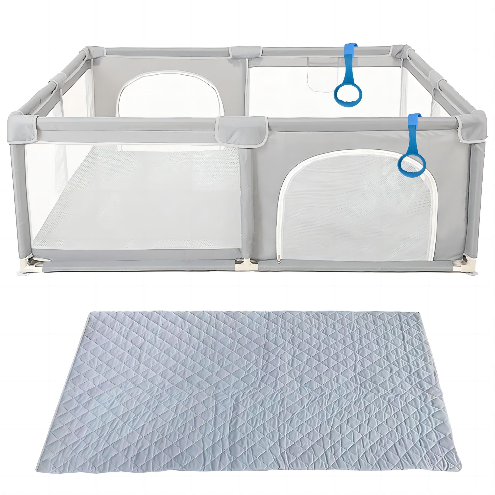 Parc Bébé en Tissu Oxford, Parc de Jeux avec Barrières, Sac de Transport, 2 Anneaux de Préhension, 8 Ventouses, Centre d'activités Bébé, pour Intérieur/Extérieur (Gris clair 200 x 150 x 66 cm)
