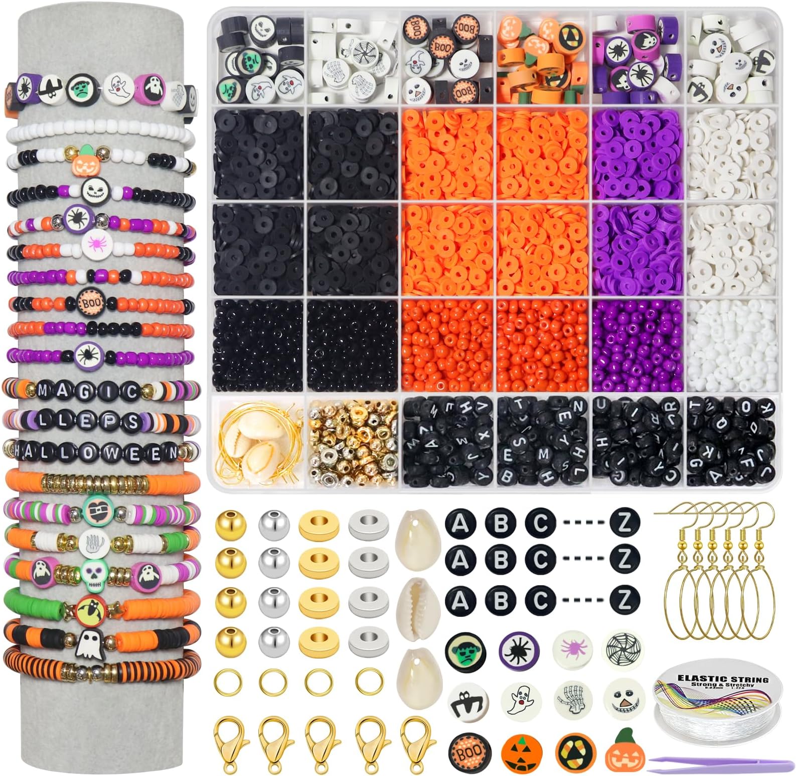 YMSDZHL 3300+PCS Clay Beads Bracelet Making Kit,Halloween DIY Flat Preppy Beads for Friendship Jewelry Making,Polymer Heishi Beads with Charms Gifts for Teen Girls Crafts for Ages 4-12