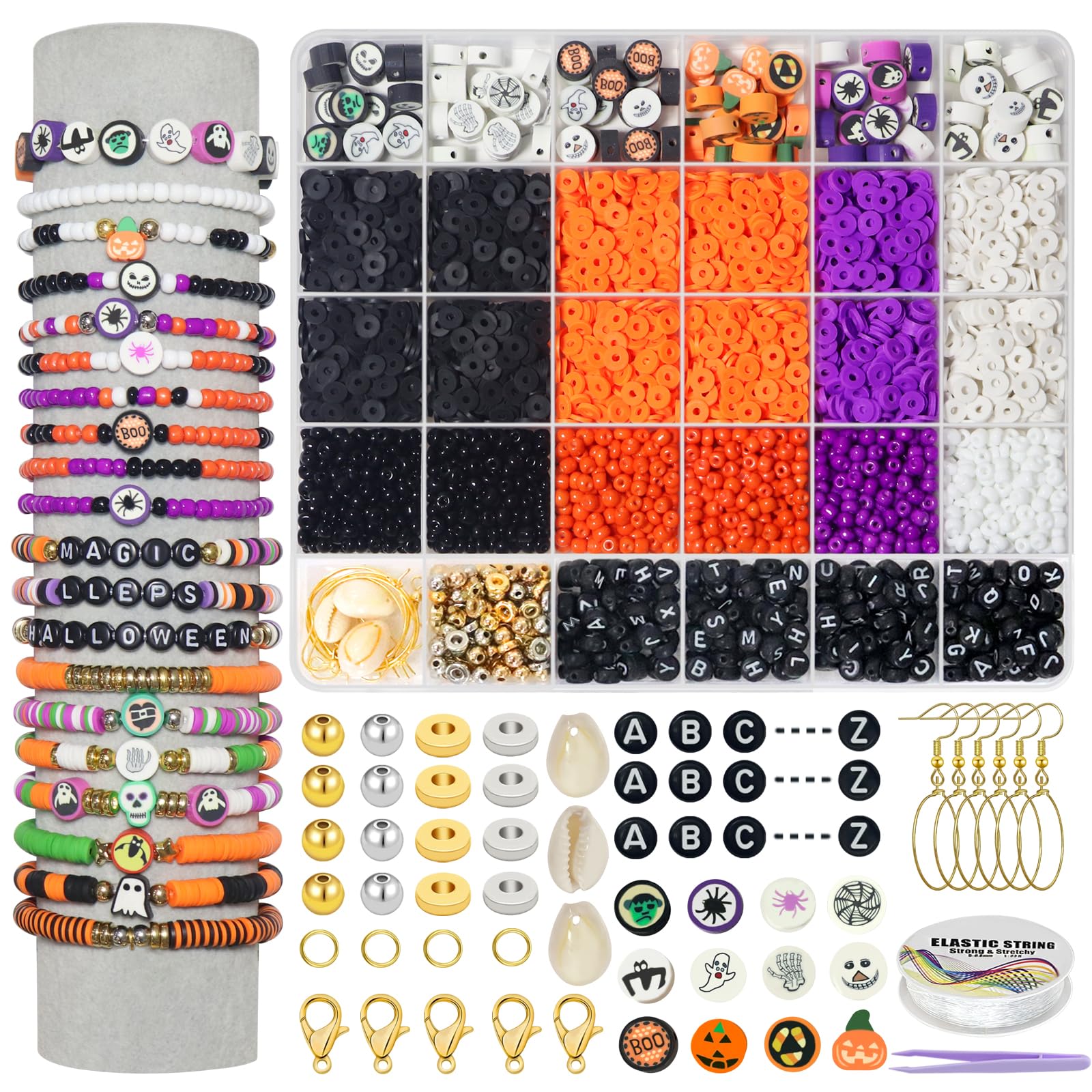 YMSDZHL 3300+PCS Clay Beads Bracelet Making Kit,Halloween DIY Flat Preppy Beads for Friendship Jewelry Making,Polymer Heishi Beads with Charms Gifts for Teen Girls Crafts for Ages 4-12