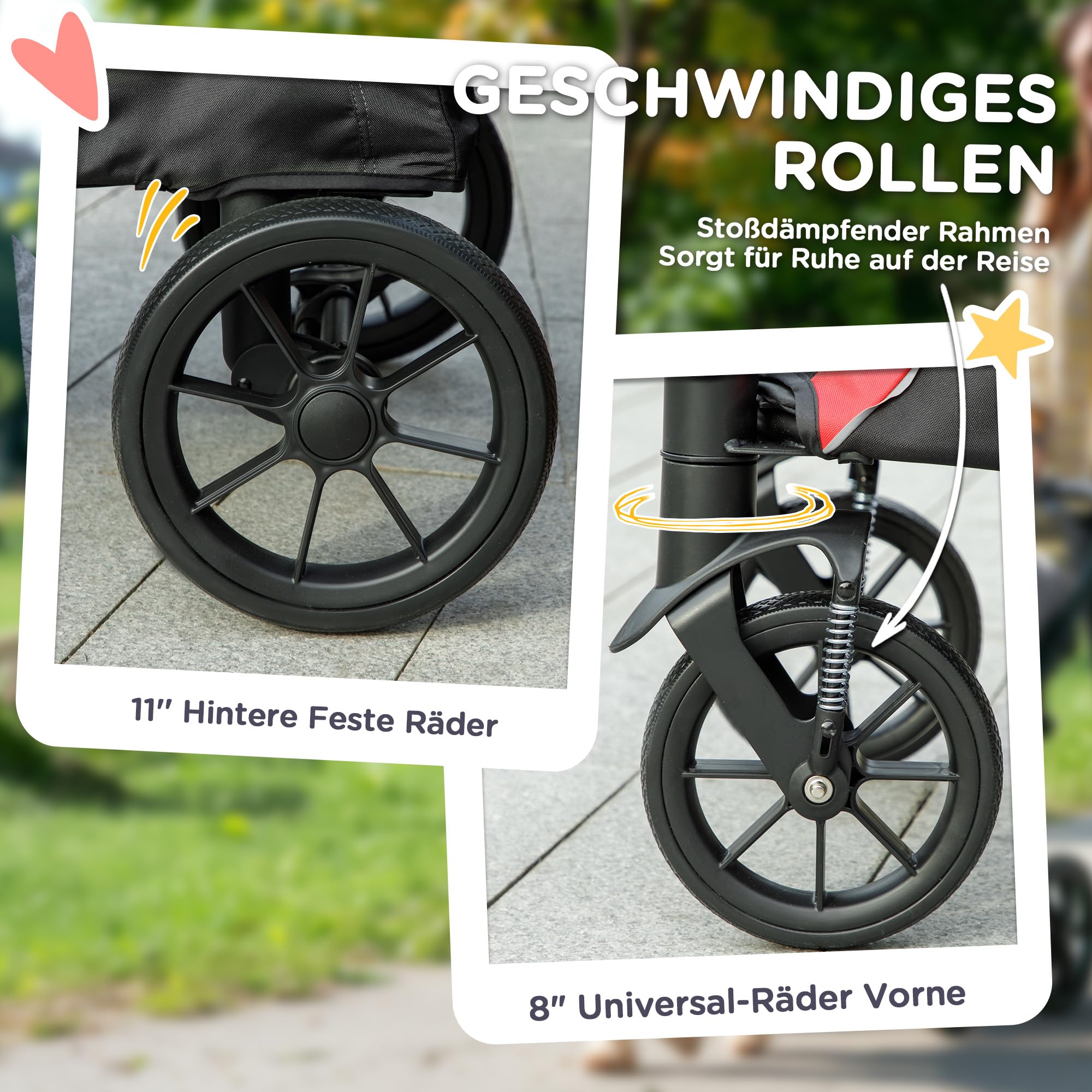 PawHut Carrito para perros plegable para perros y gatos grandes de hasta 30 kg, con cojín, ventanas de red, puertas, bolsa de almacenamiento, carrito para gatos con correas de seguridad, frenos, color