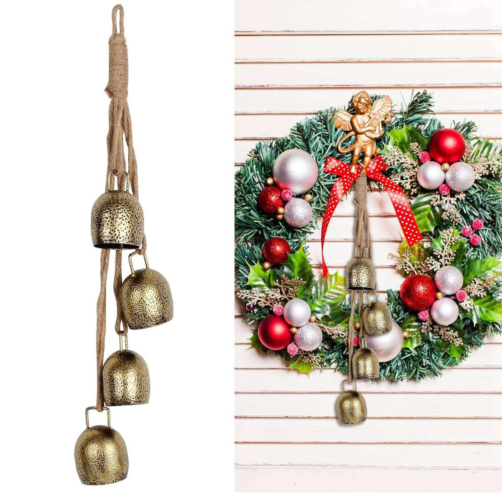3 x dzwonek ręczny z metalu, w stylu vintage, dzwonek bożonarodzeniowy, wisząca dekoracja