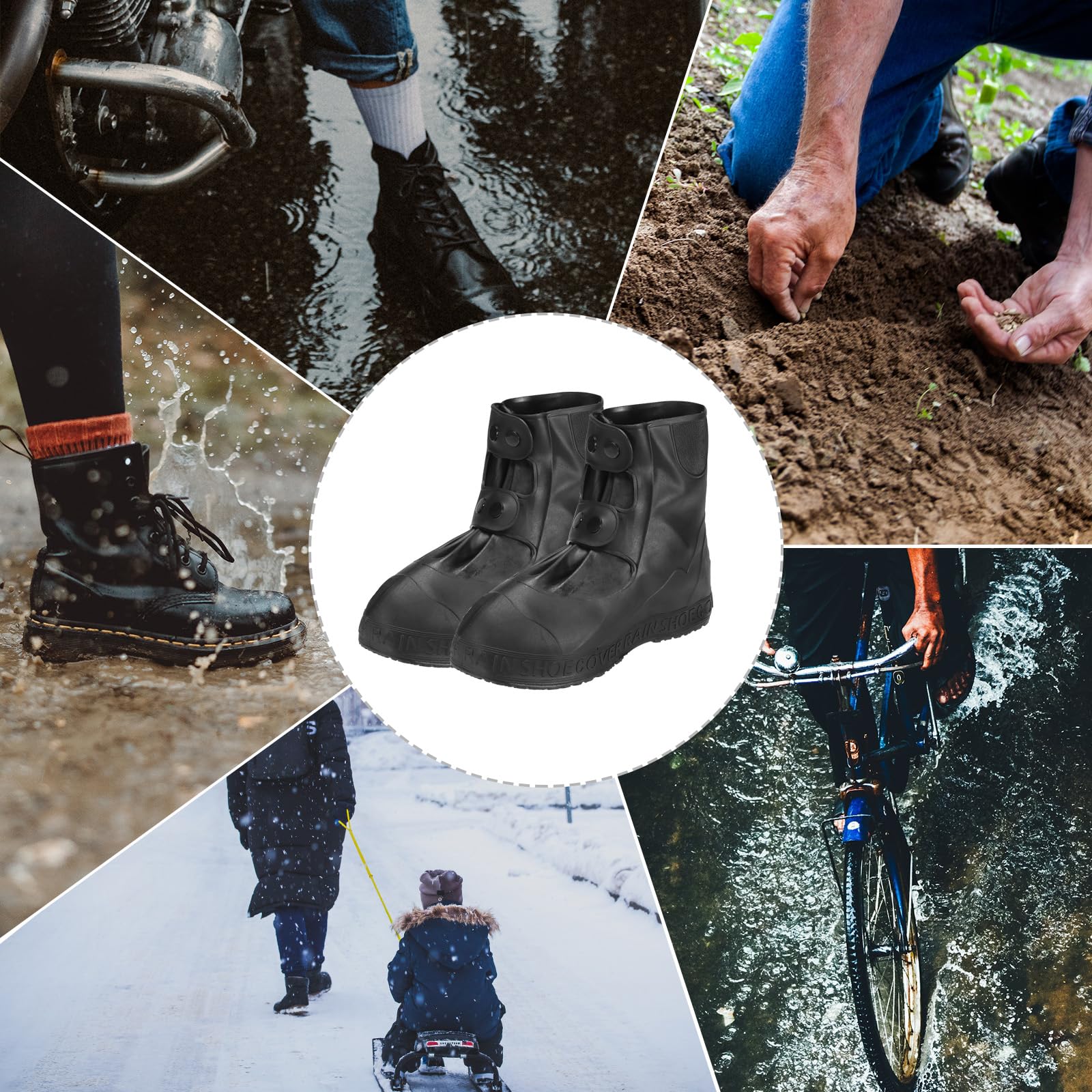 PATIKIL XXXL Couvre-Chaussures en Silicone Imperméable, 1 Paire de Surchaussures Réutilisables Antidérapantes pour Hommes Et Femmes, Protection Contre la Pluie, Noir